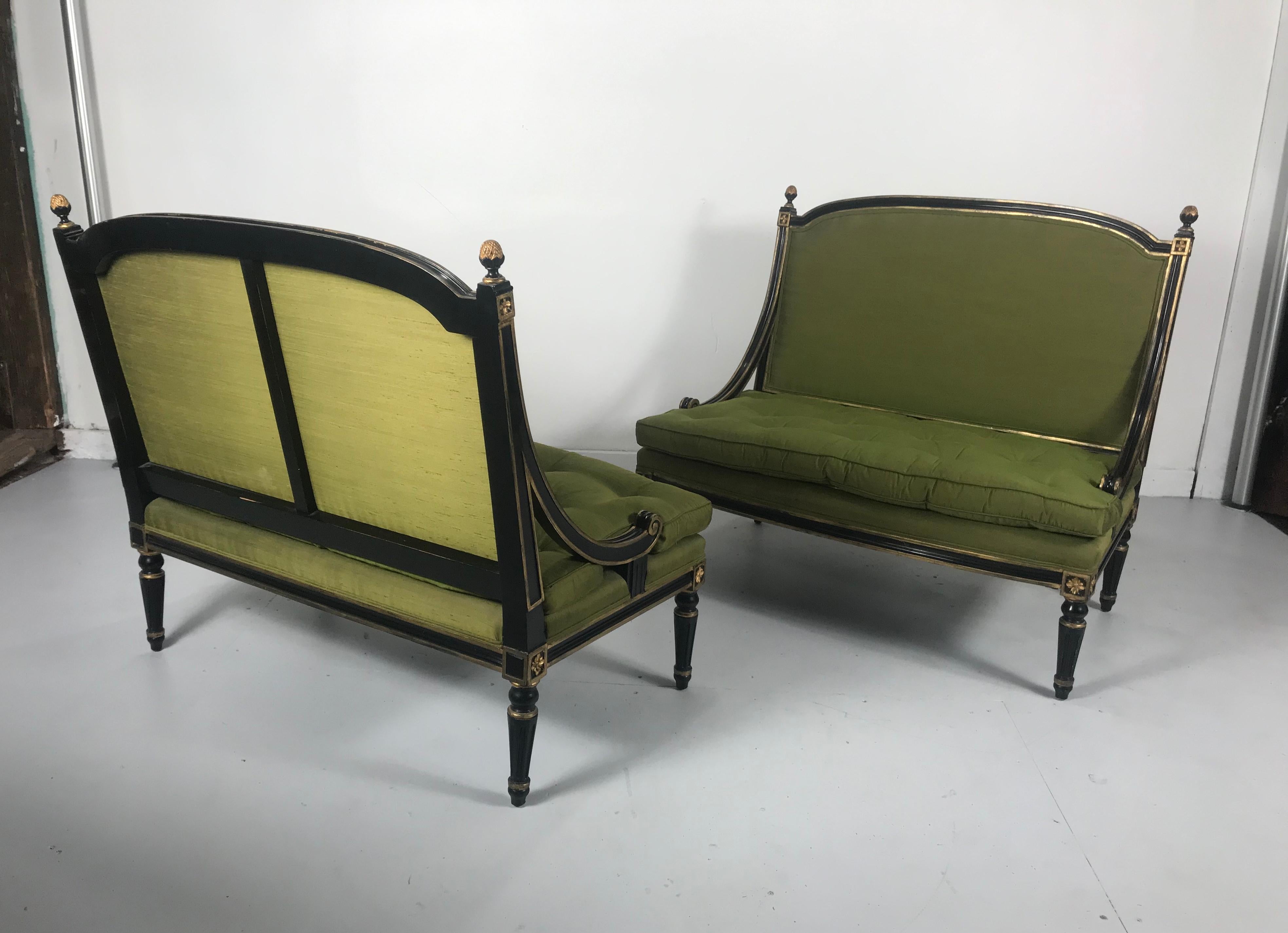 American Matched Pair of Louis XV Style Lacquered and Gilt Settee's, Loveseats