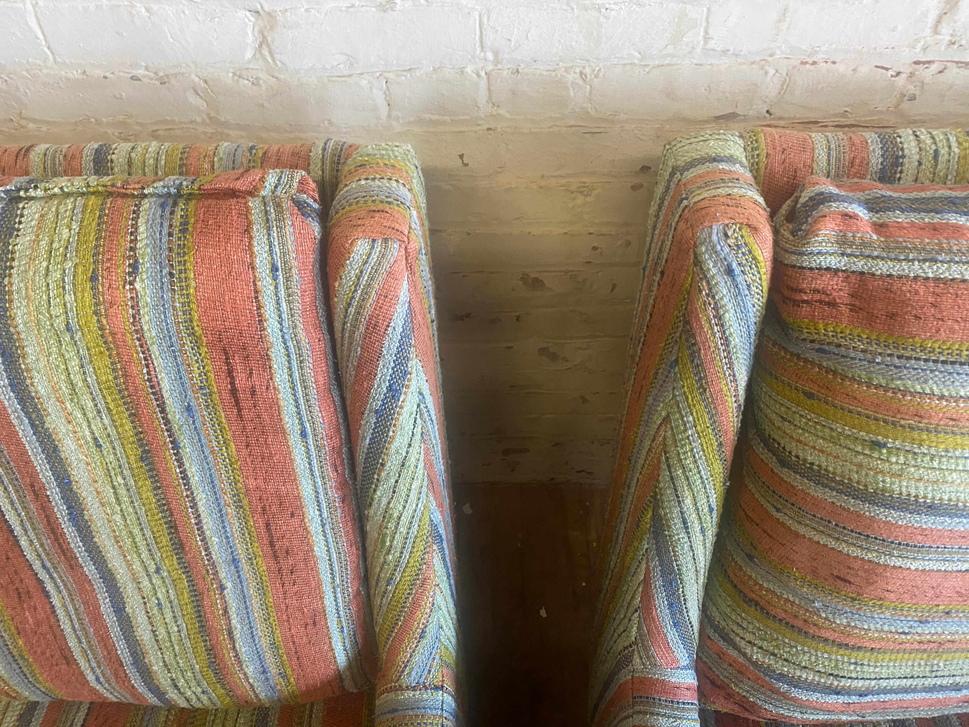 Matched Pair Lounge Chairs/ Ottomans Maharam, Alexander Girard Stripe Fabric For Sale 2