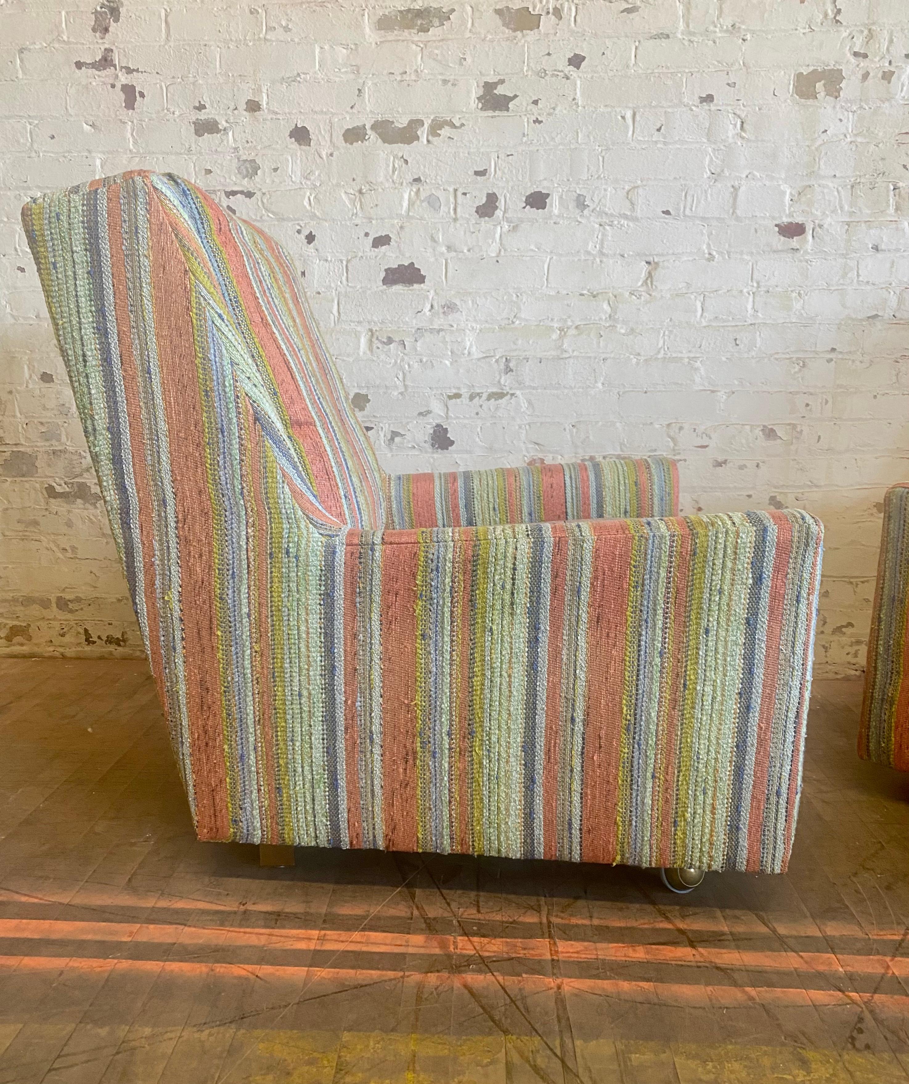 Matched Pair Lounge Chairs/ Ottomans Maharam, Alexander Girard Stripe Fabric For Sale 6