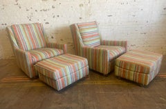 Matched Pair Lounge Chairs/ Ottomans Maharam, Alexander Girard Stripe Fabric