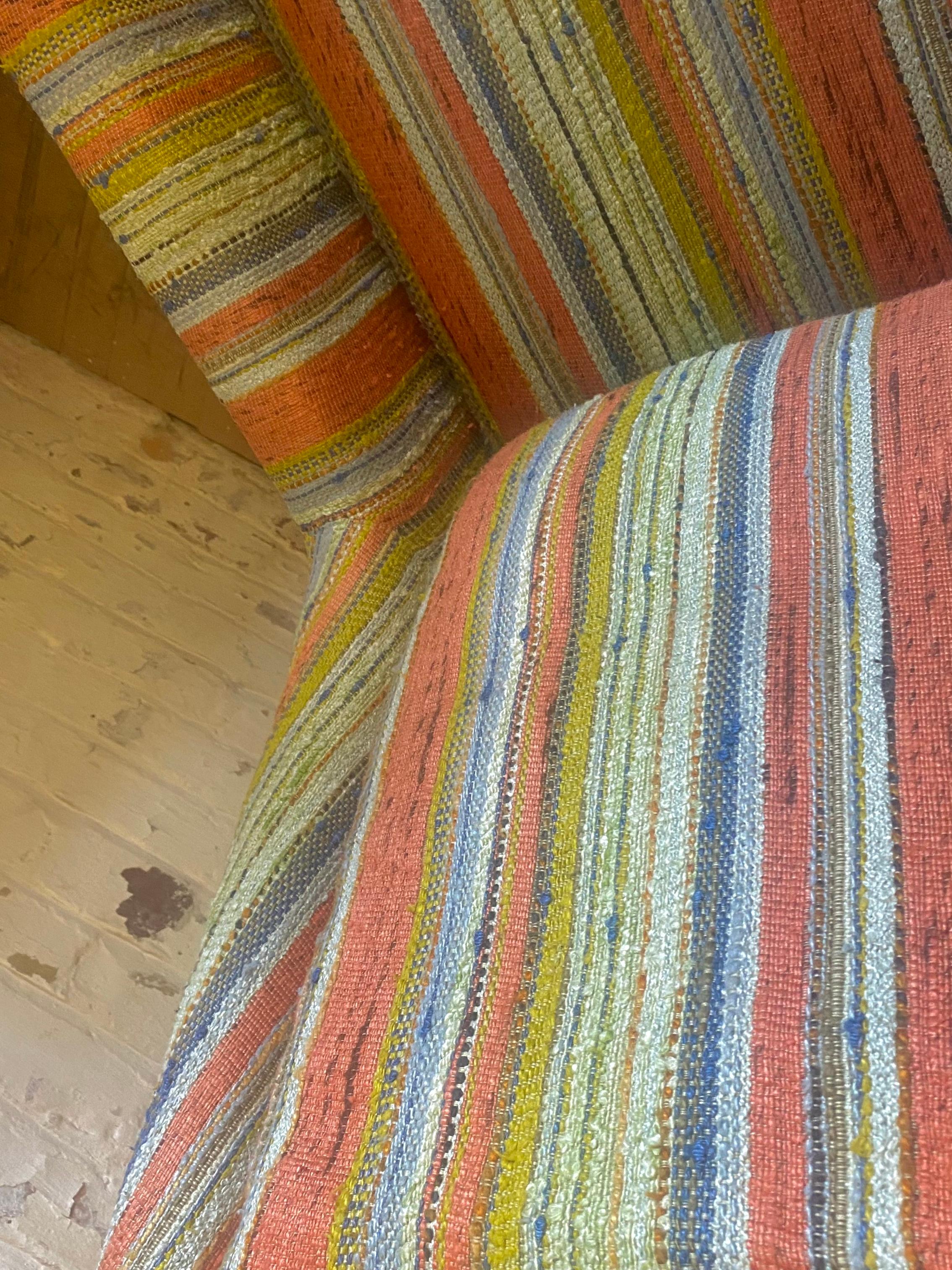 American Matched Pair Lounge Chairs/ Ottomans Maharam, Alexander Girard Stripe Fabric For Sale