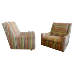 Matched Pair Lounge Chairs/ Ottomans Maharam, Alexander Girard Stripe Fabric