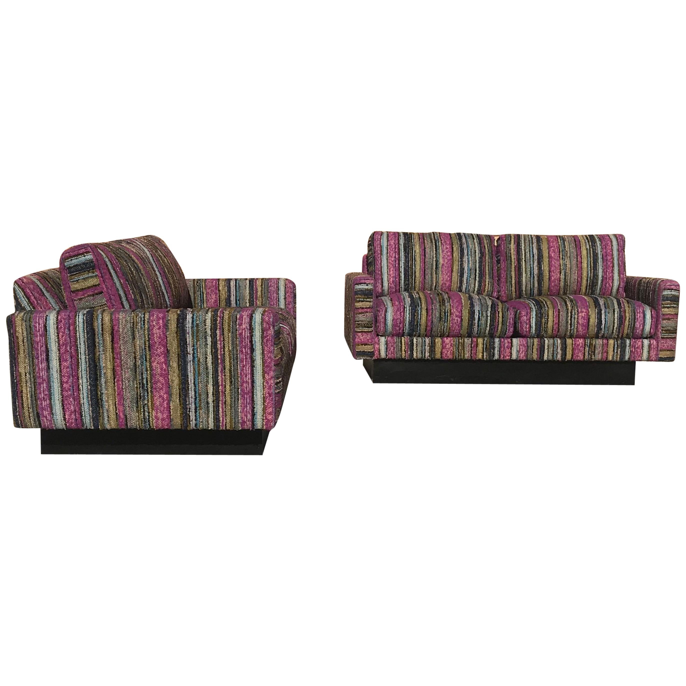 Matched Pair Milo Baughman for Selig Setee's.Missoni Fabric
