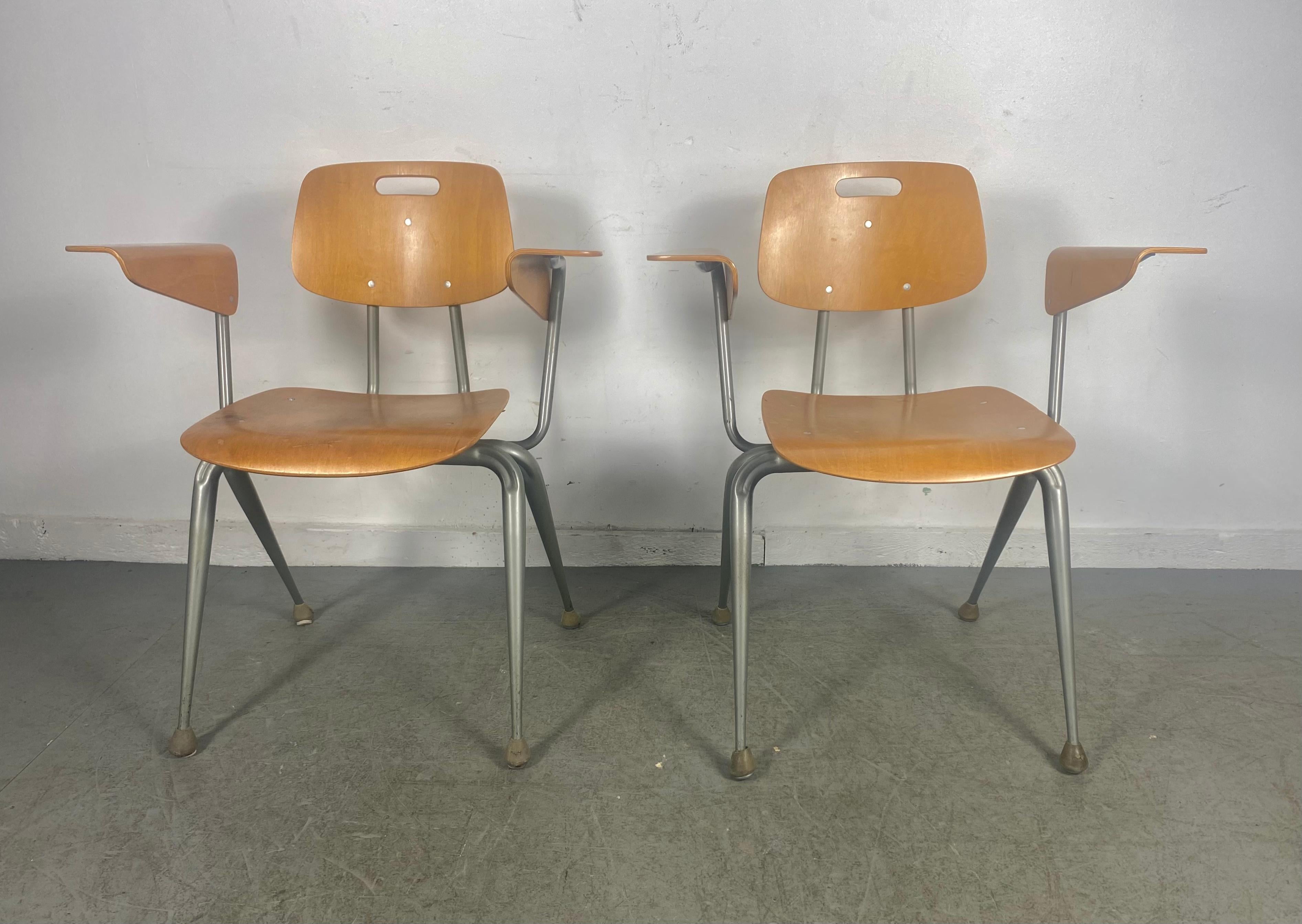 Modern molded maple plywood and steel tube armchairs by Brunswick from the 1950's. This is a wonderful example of how cutting edge mid century modern design made its way into post-war American institutions. This uncommon model is similar to the more