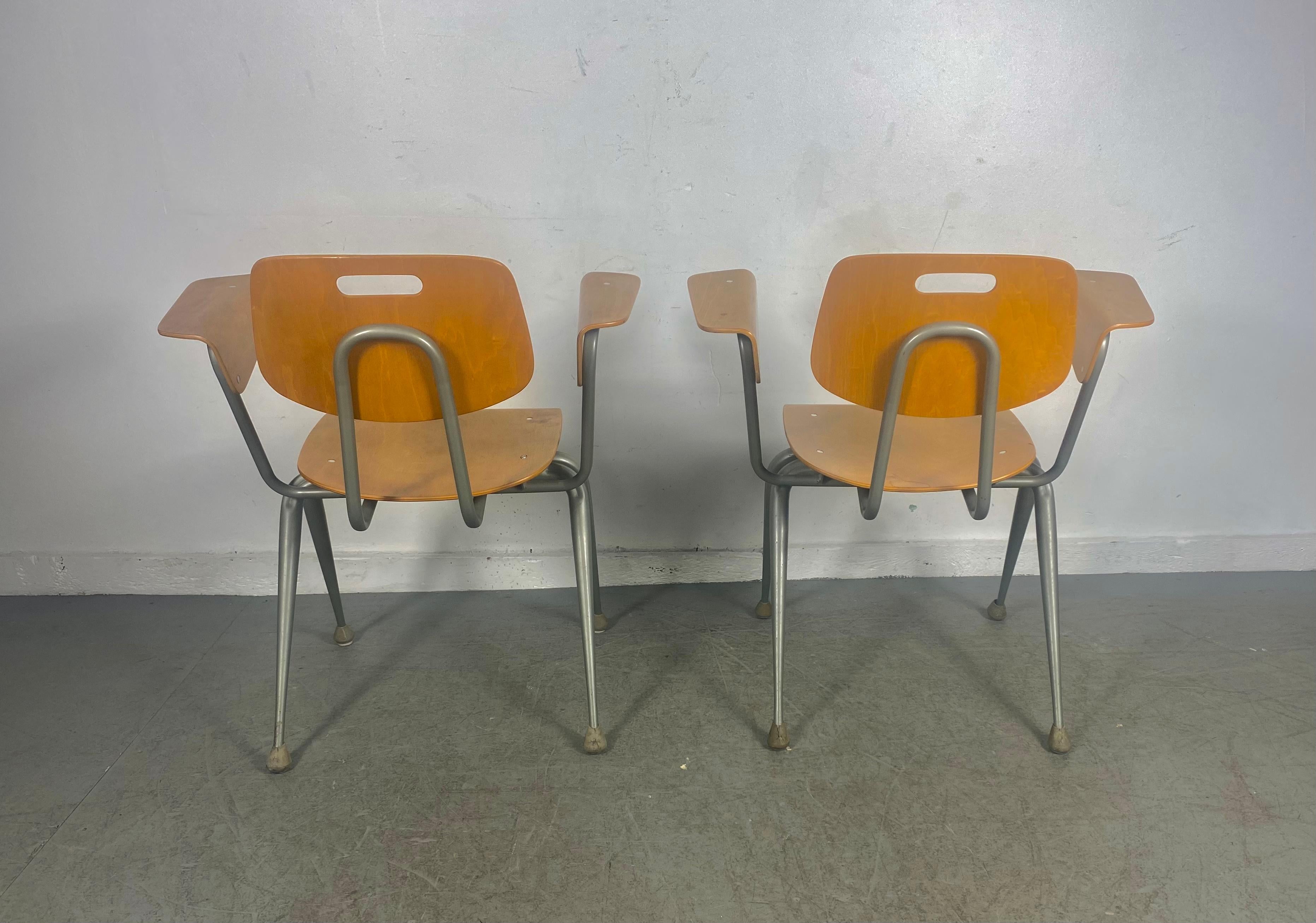 American Matched Pair Modernist Jean Prouve Style Plywood Arm Chairs by Brunswick For Sale