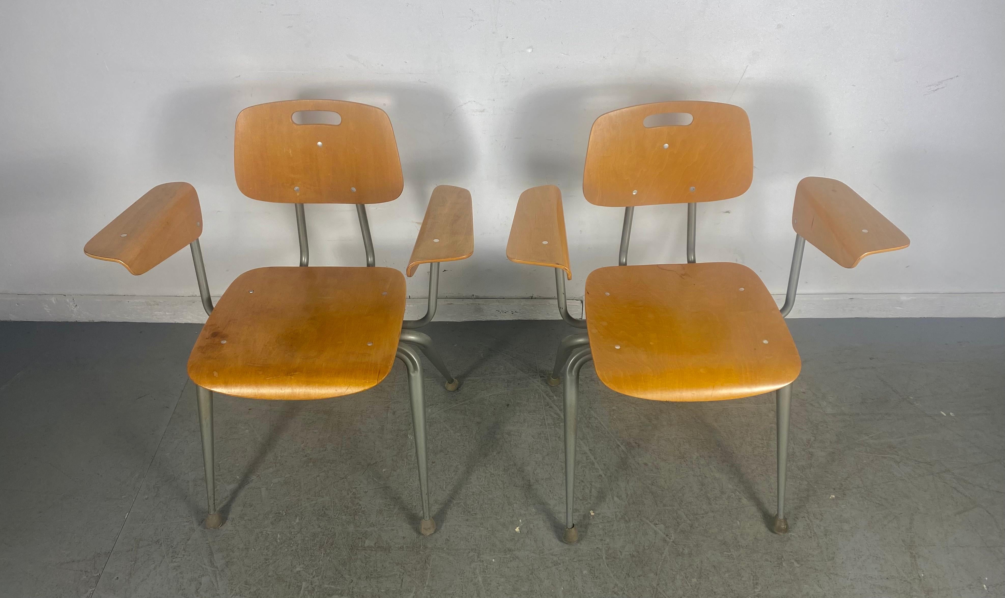 Matched Pair Modernist Jean Prouve Style Plywood Arm Chairs by Brunswick In Good Condition For Sale In Buffalo, NY
