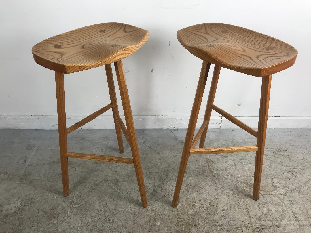 Mid-Century Modern Matched Pair of Modernist Stools, Bench Made, Rochester Folk Art Guild For Sale