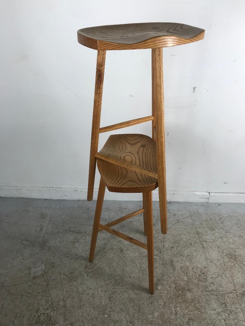 Matched Pair of Modernist Stools, Bench Made, Rochester Folk Art Guild In Good Condition For Sale In Buffalo, NY