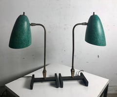 Matched Pair Modernist Task, Desk Lamps, Fiberglass Shades, France