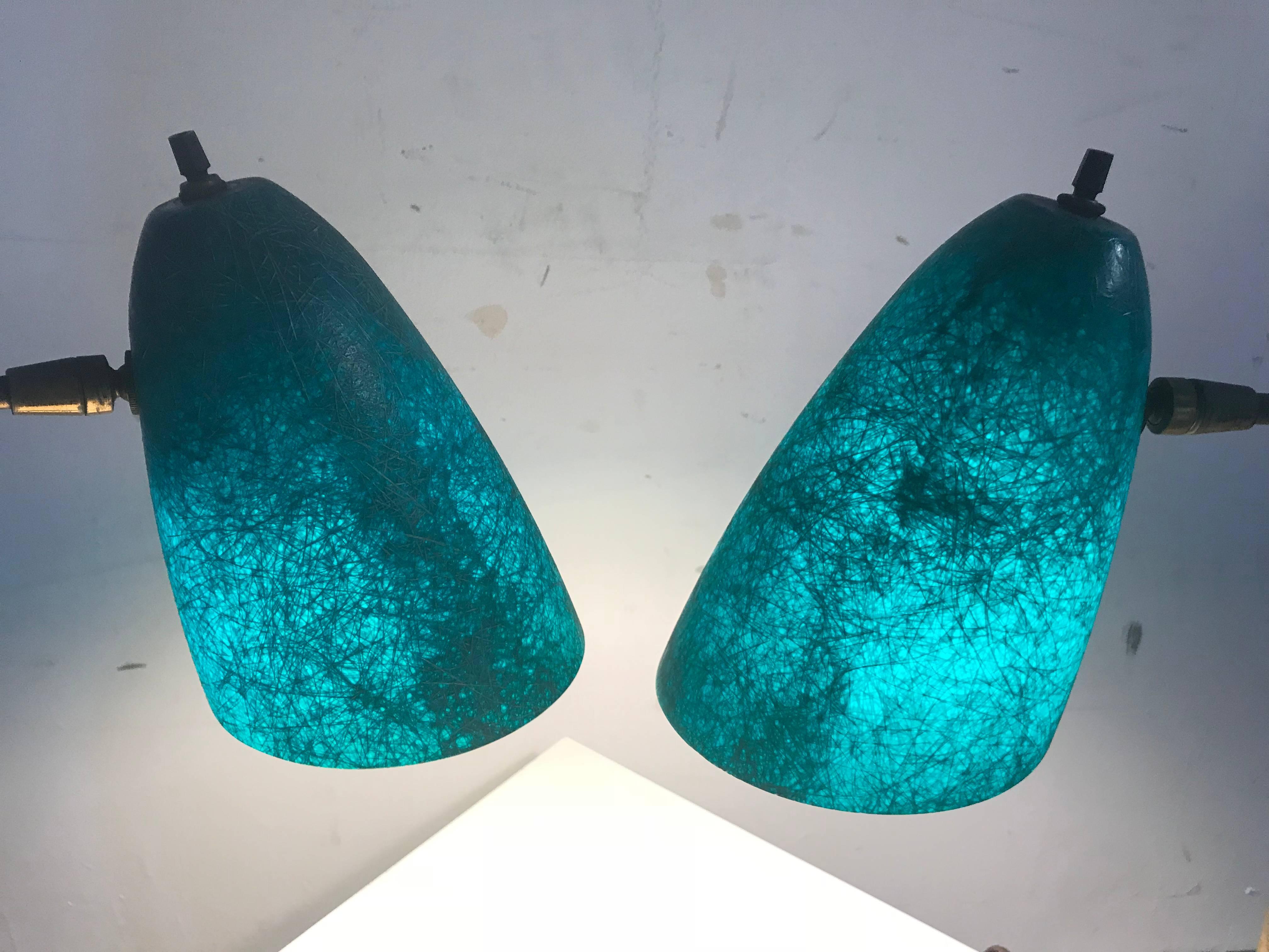 Matched Pair Modernist Task, Desk Lamps, Fiberglass Shades, France In Good Condition For Sale In Buffalo, NY
