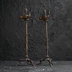 Matched pair of 19th Century bronze grand tour oil lamps
