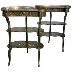 Matched Pair of 19th Century Chinese Export Étagère Tables in Green Lacquer