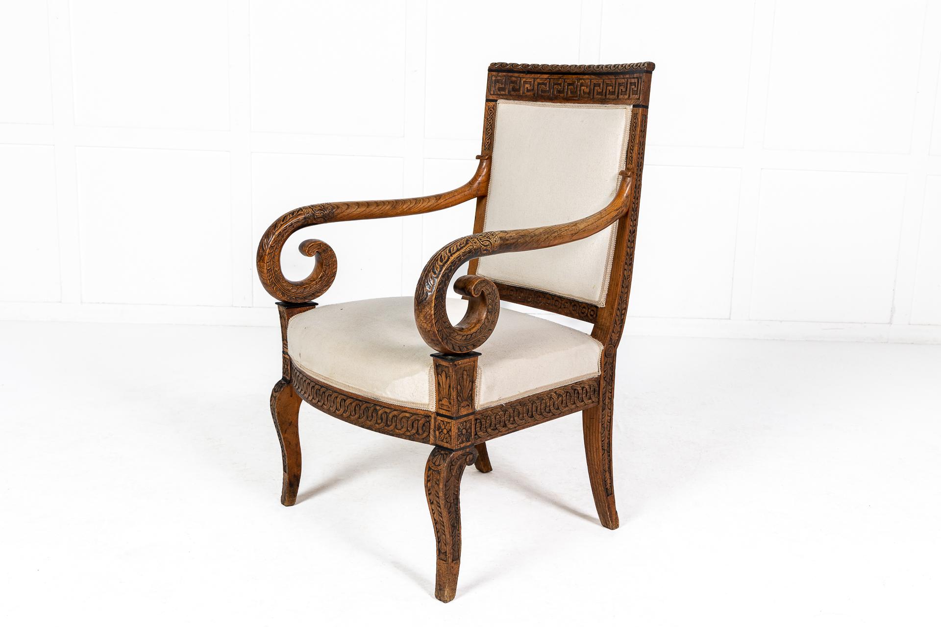 Matched Pair of 19th Century French Carved Wood Chairs For Sale 5