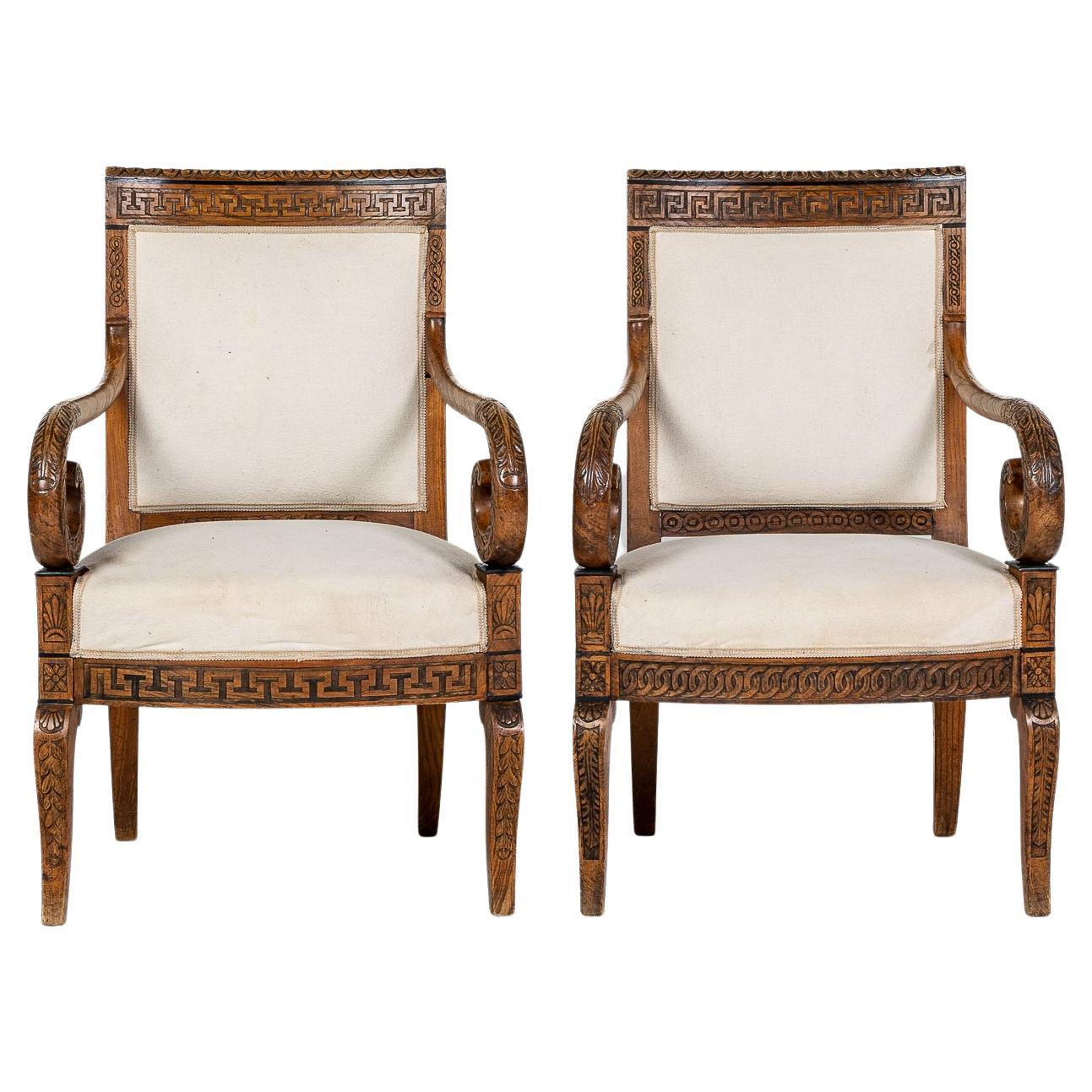 Matched Pair of 19th Century French Carved Wood Chairs For Sale