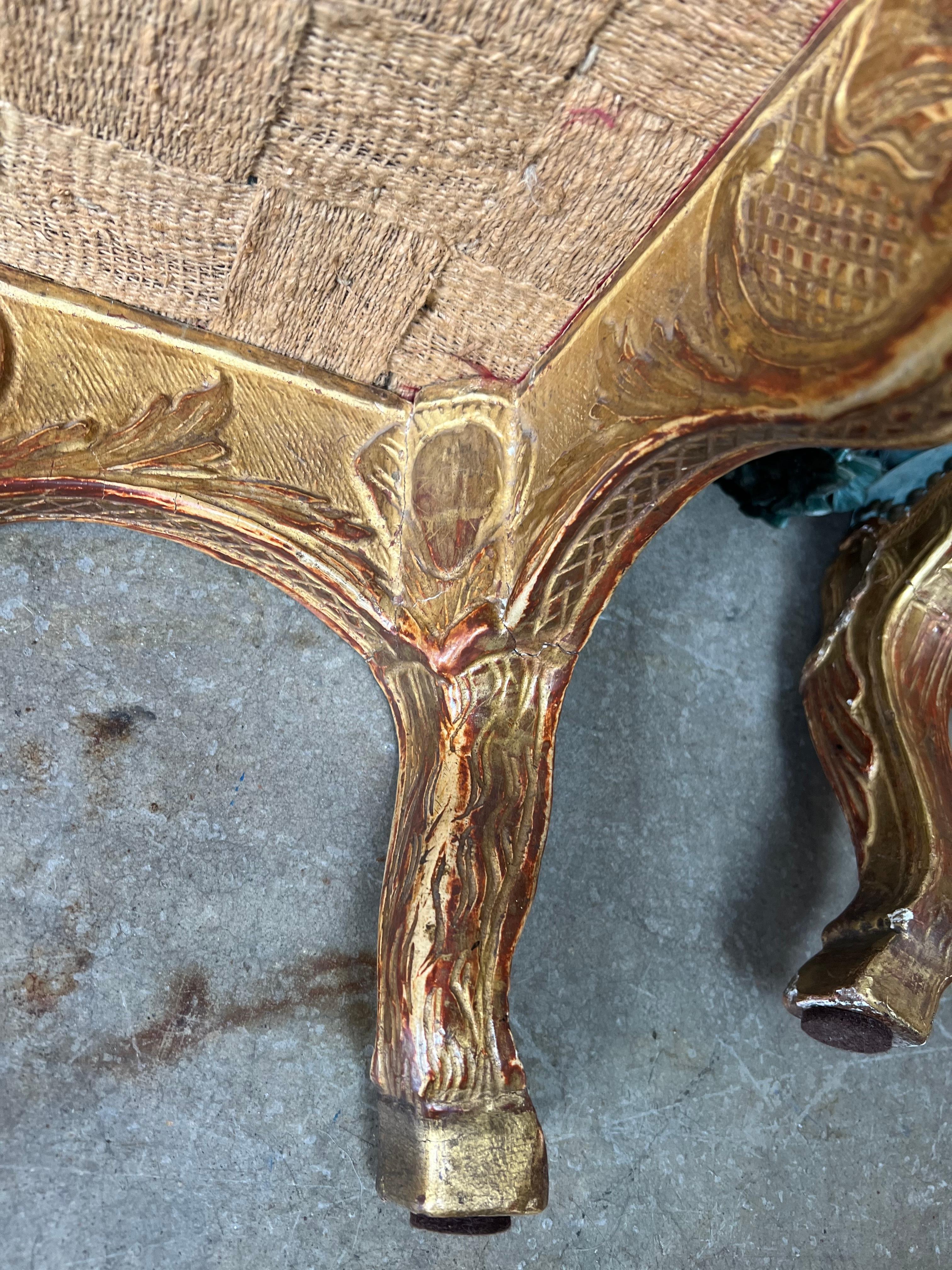 Matched Pair of 19th Century French Gilt Wood Louis XV Style Footstools 5