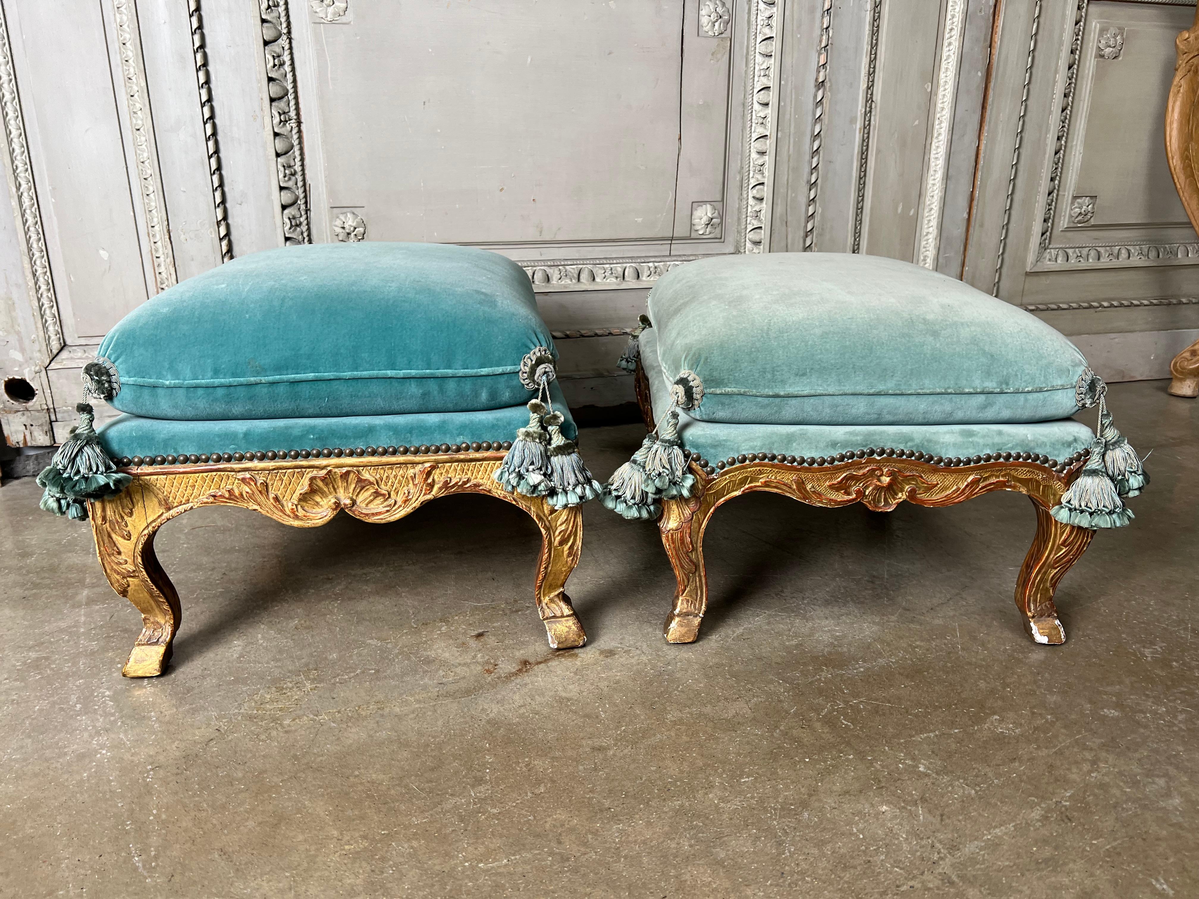 Matched Pair of 19th Century French Gilt Wood Louis XV Style Footstools 1