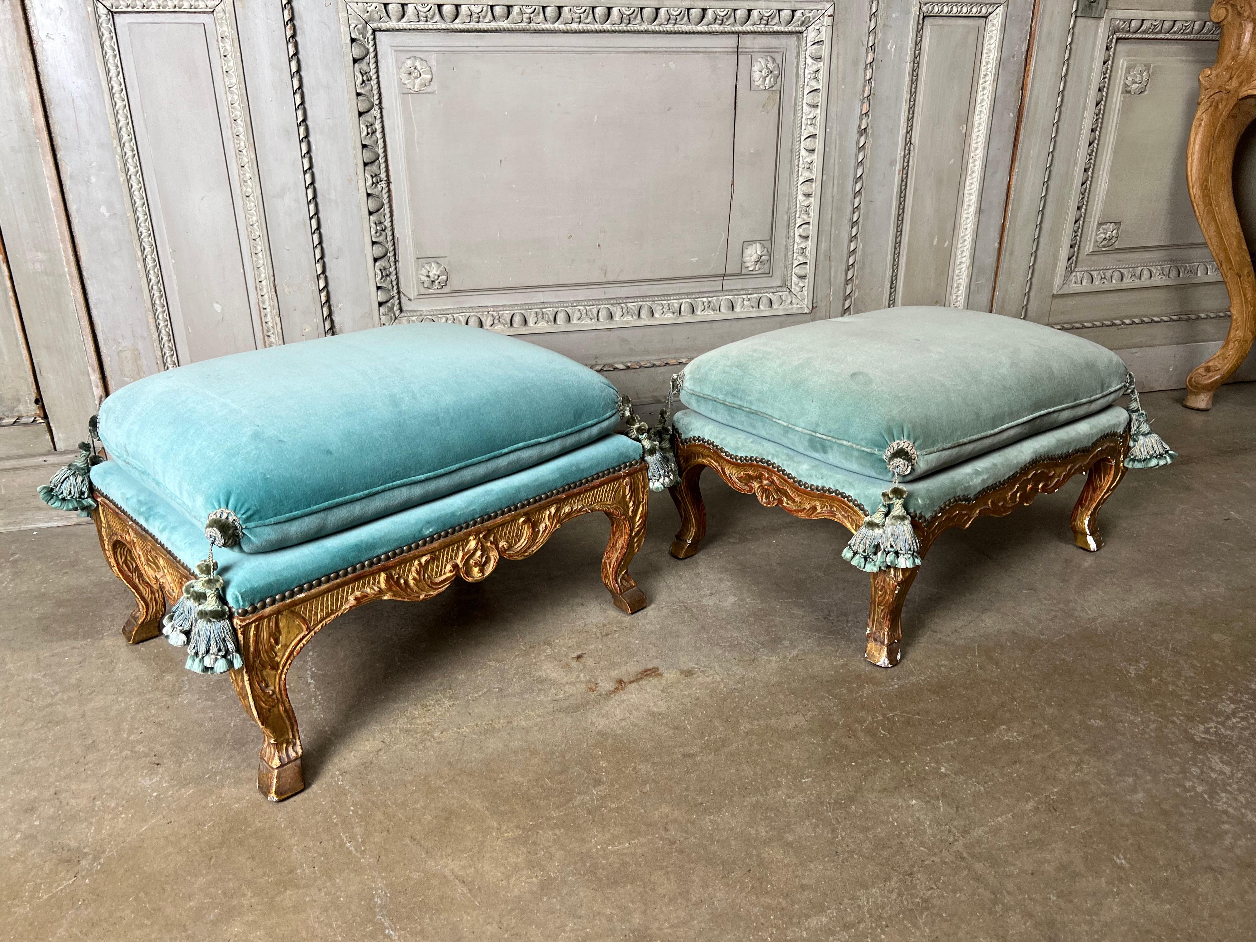 Matched Pair of 19th Century French Gilt Wood Louis XV Style Footstools 2