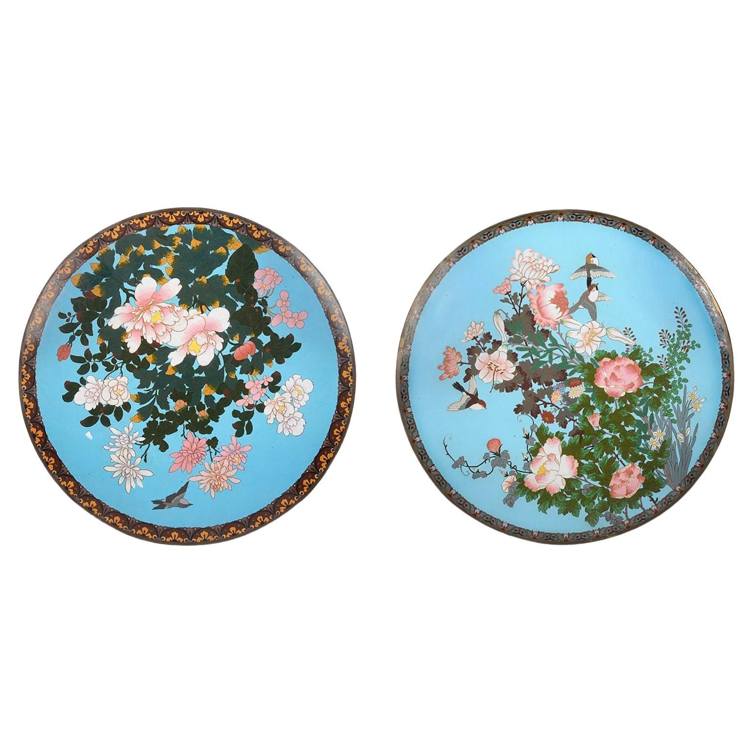 Matched pair of 19th Century Japanese Cloisonné chargers. 45cm (17.5") dia For Sale
