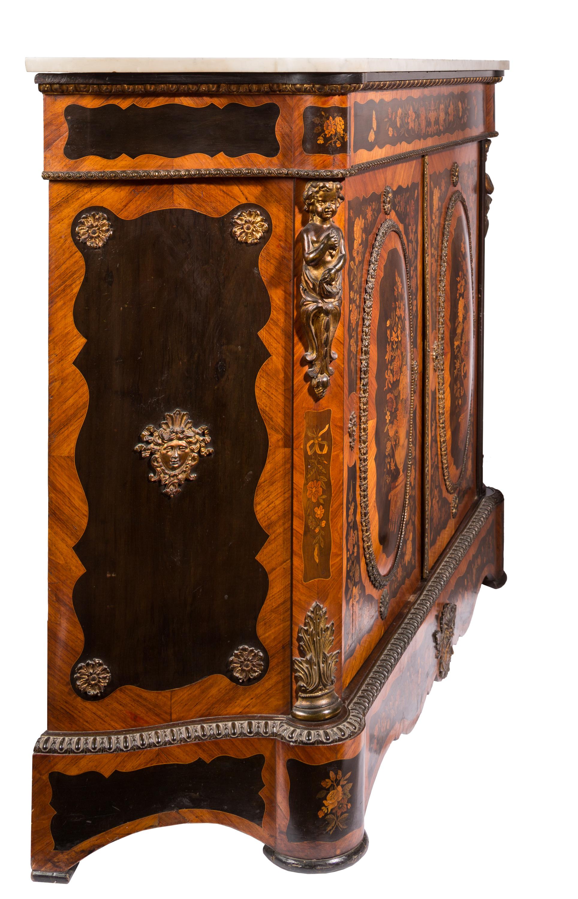 Pair of 19th Century French Louis XVI Style Side Cabinets with Floral Marquetry For Sale 5