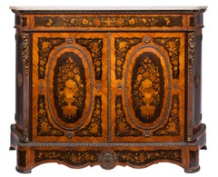 Pair of 19th C. French Louis XVI Style Side Cabinets, Detailed Floral Marquetry