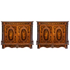 Matched Pair of 19th Century Louis XVI Style Floral Marquetry Side Cabinets