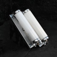 Matched Pair of American Art Deco Diner Glass and Steel Wall Lights
