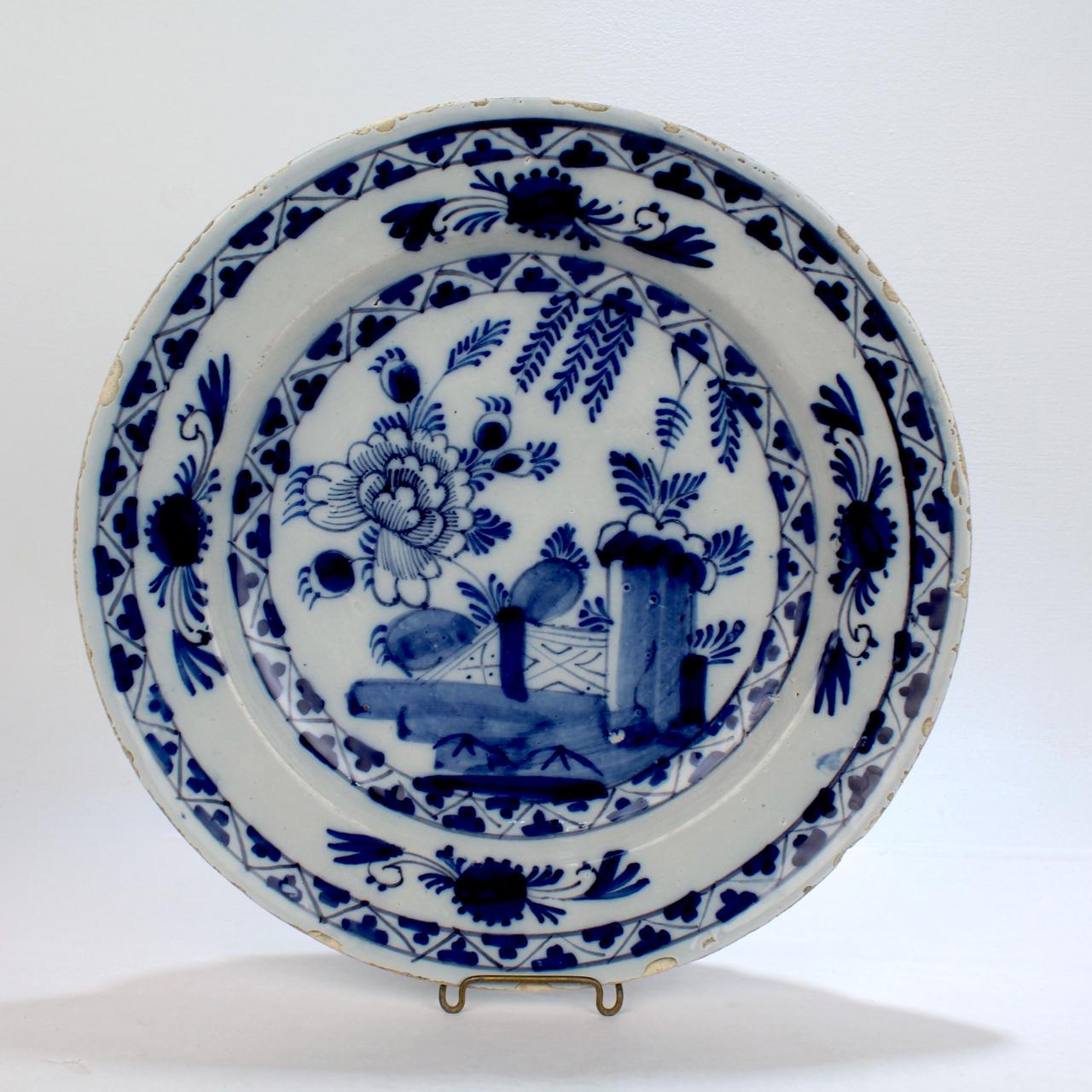 Matched Pair of Antique Dutch Delft Pottery Chinoiserie Chargers or Wall Plates 3