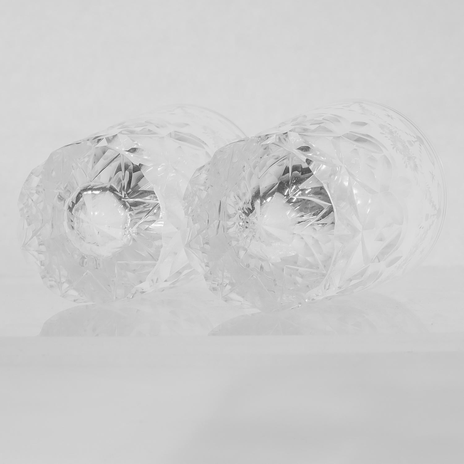Matched Pair of Antique Etched & Cut Glass Whiskey Tumblers 6
