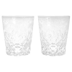 Matched Pair of Antique Etched & Cut Glass Whiskey Tumblers