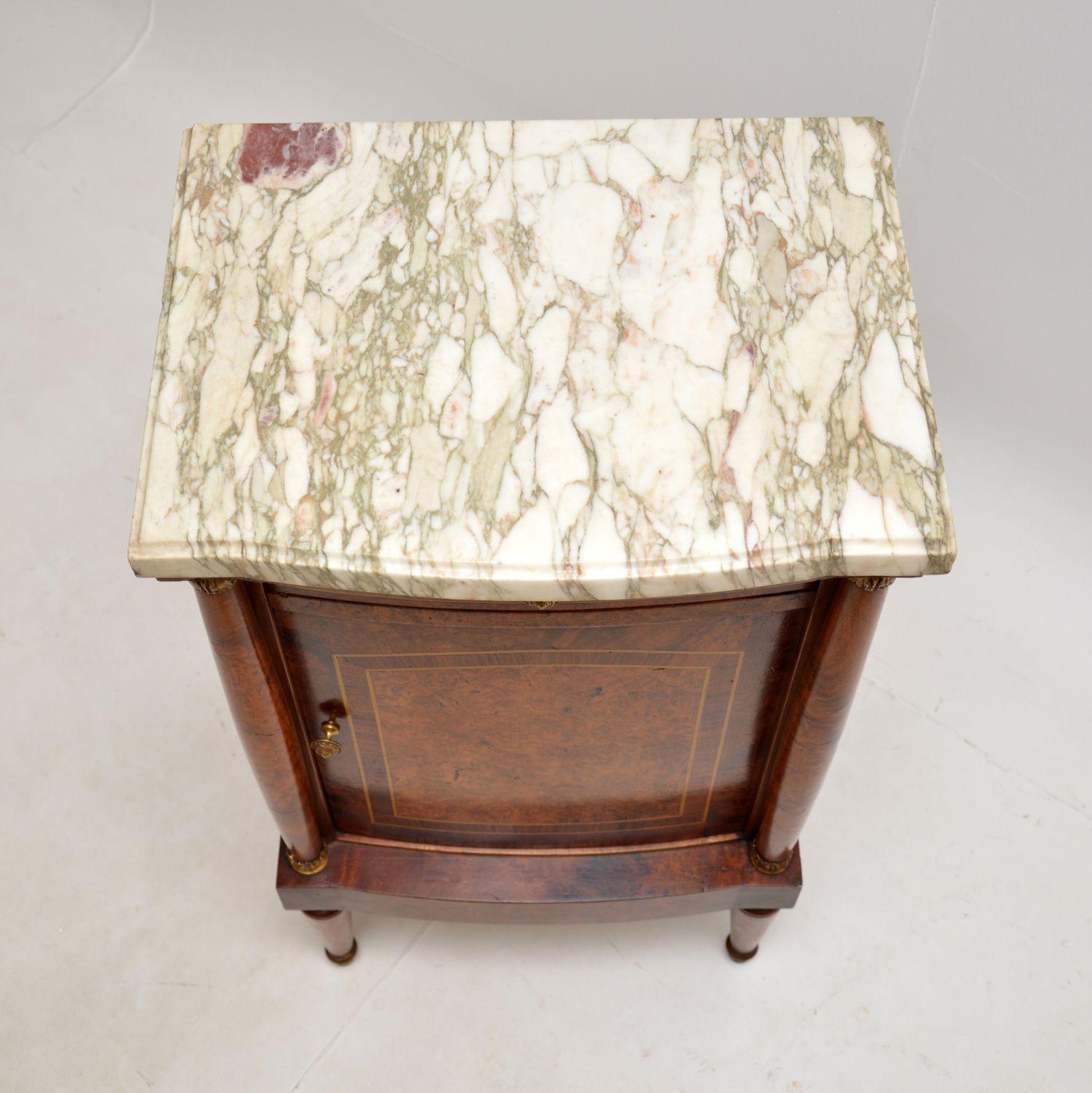 Matched Pair of Antique French Marble Top Bedside Cabinets For Sale 7