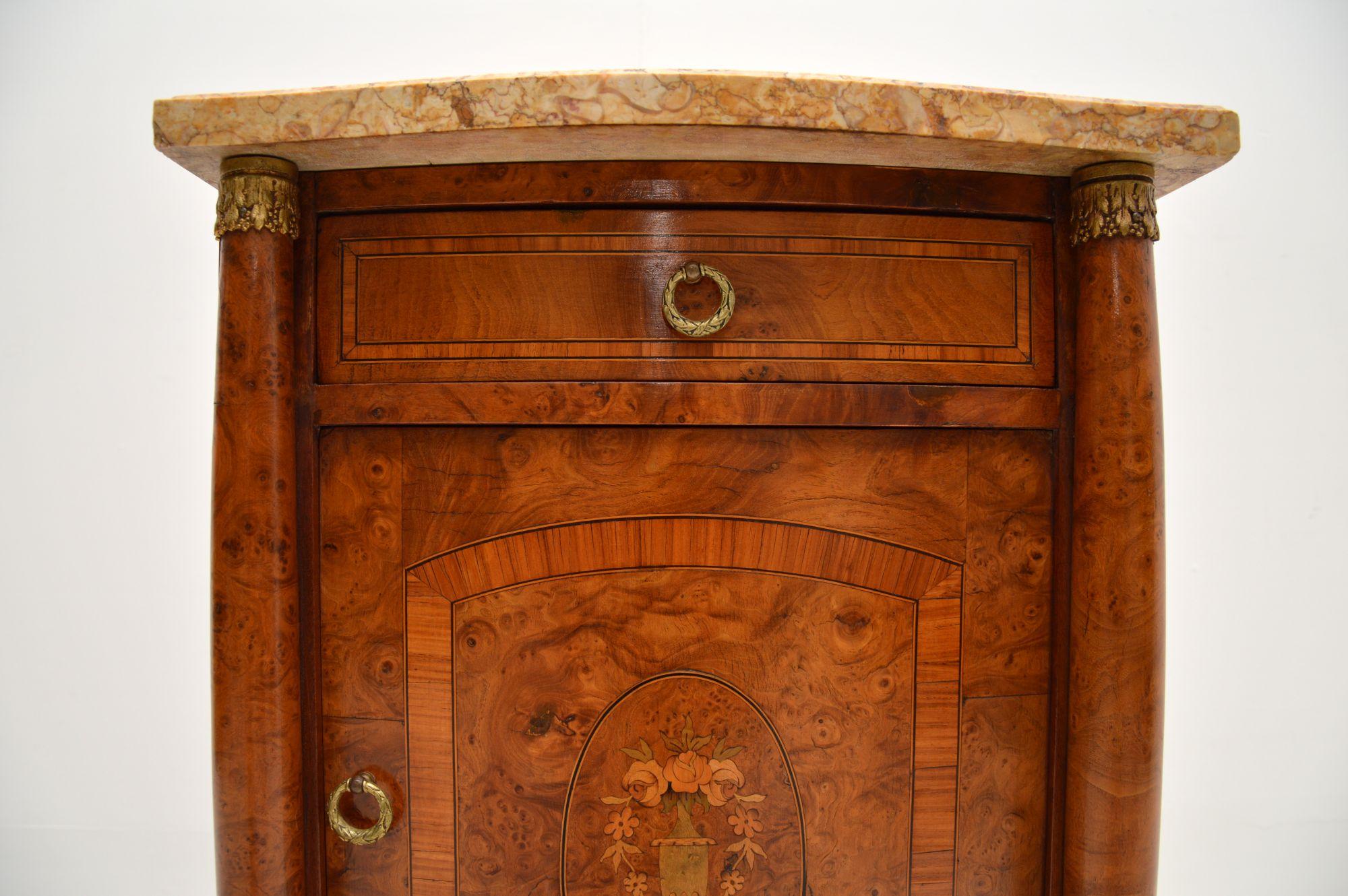 Matched Pair of Antique French Marble Top Bedside Cabinets For Sale 8