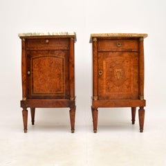Matched Pair of Antique French Marble Top Bedside Cabinets