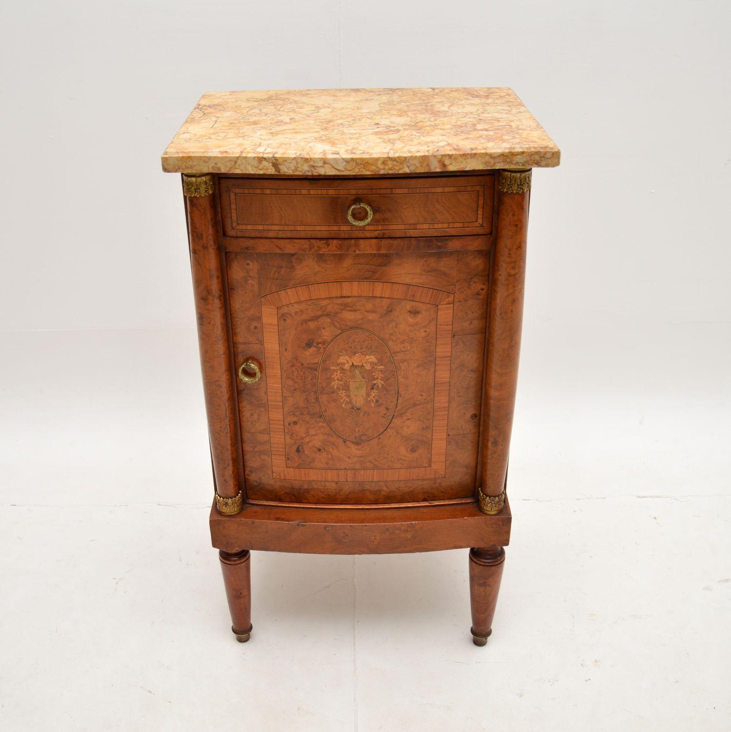 Louis XVI Matched Pair of Antique French Marble Top Bedside Cabinets For Sale