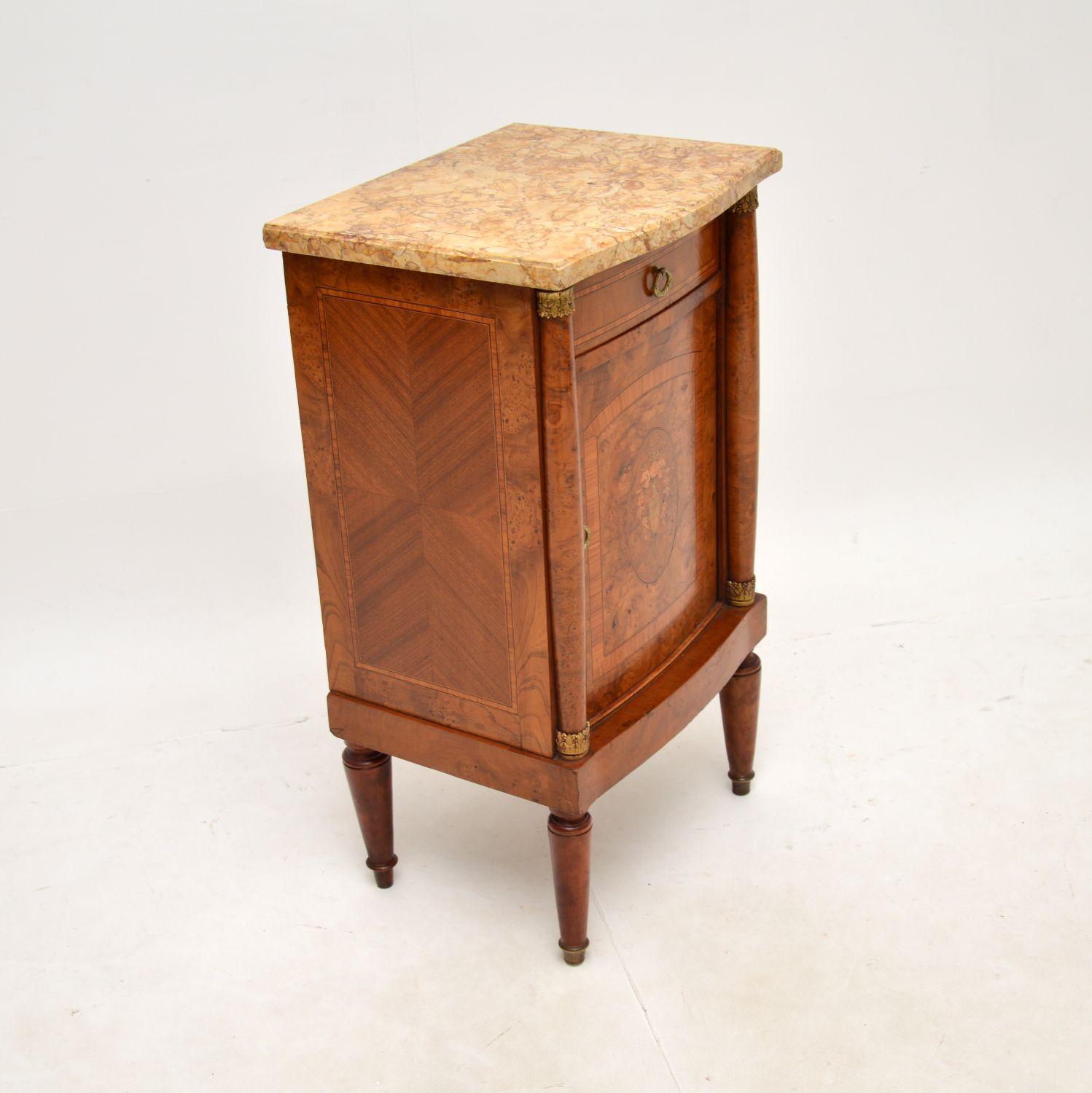 Late 19th Century Matched Pair of Antique French Marble Top Bedside Cabinets For Sale