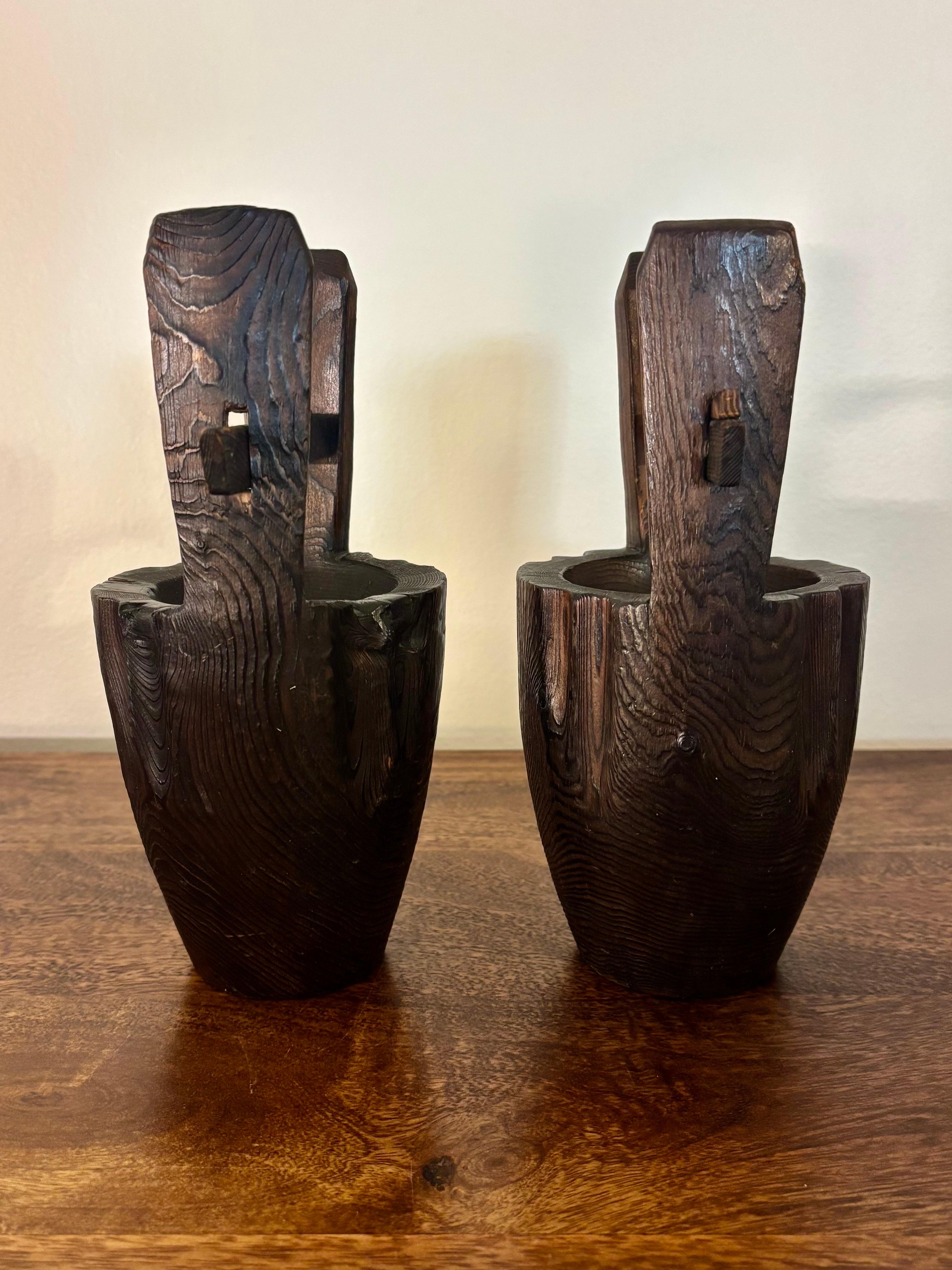 Rame Coppia di vasi antichi giapponesi in legno Ikebana abbinata in vendita