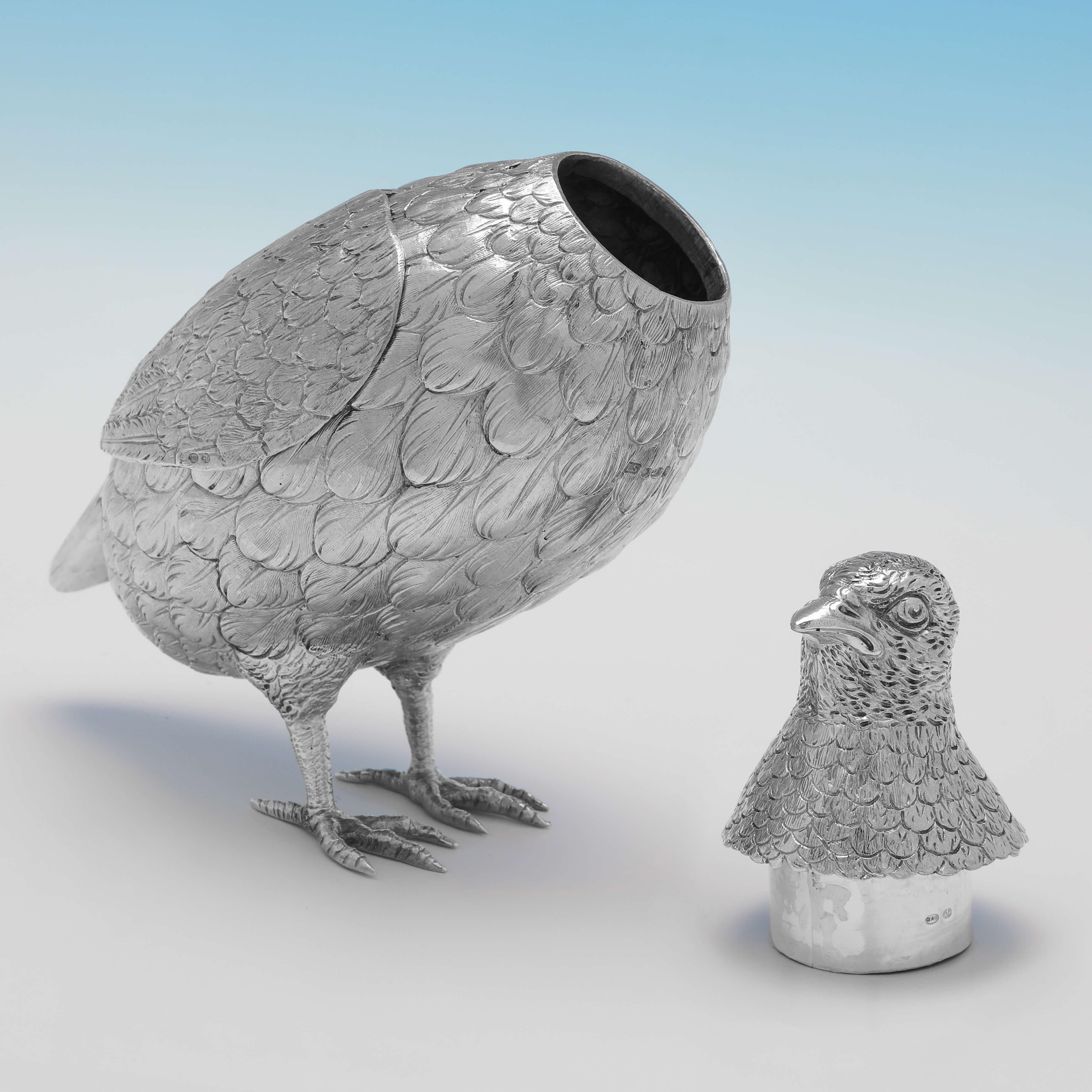 Victorian Matched Pair of Antique Sterling Silver Models of Partridges, 1897 & 1925