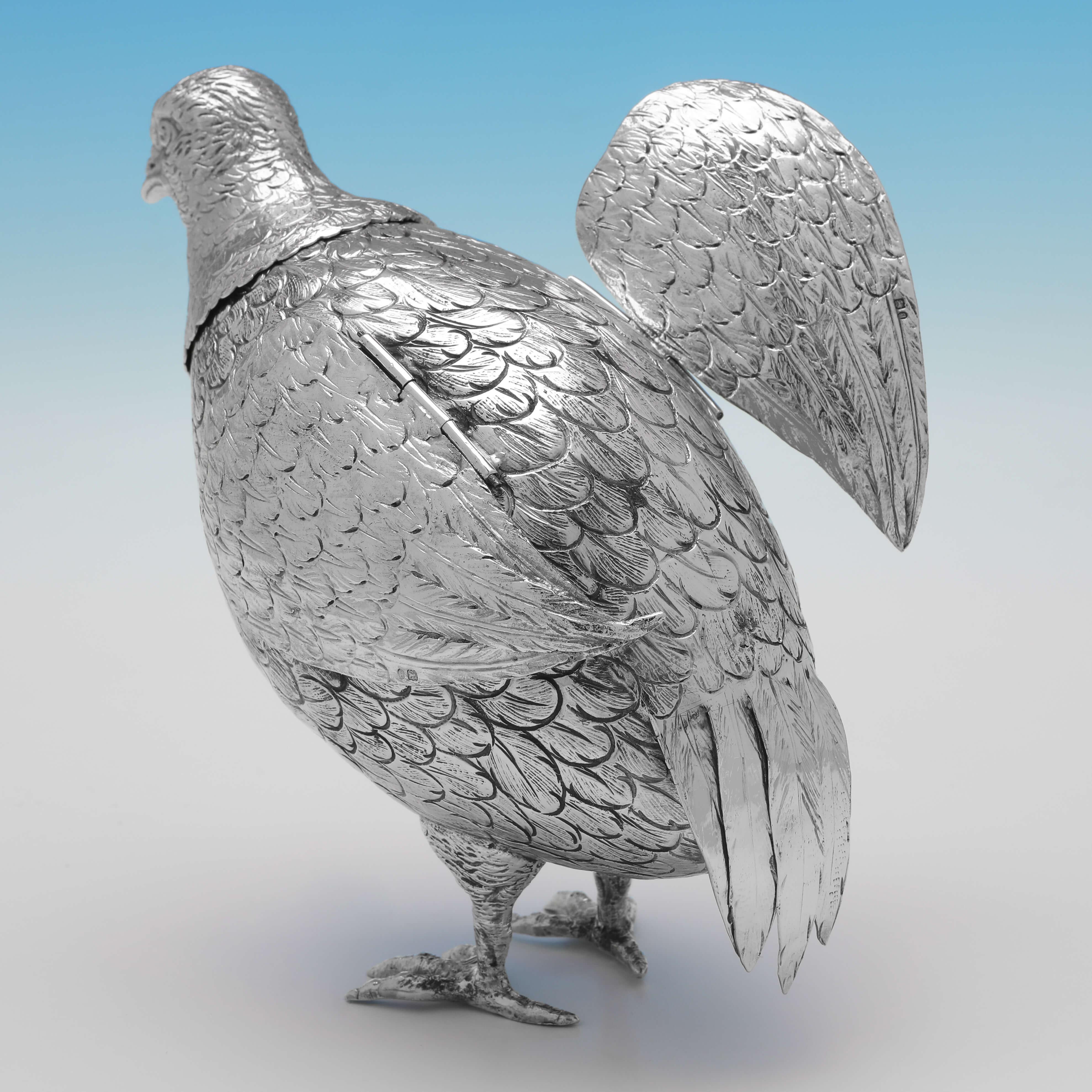 Matched Pair of Antique Sterling Silver Models of Partridges, 1897 & 1925 In Good Condition In London, London