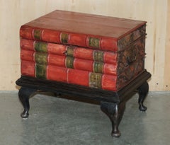 MATCHED PAIR OF ANTiQUE VICTORIAN FAUX BOOK SIDE END LAMP WINE STORAGE TABLES