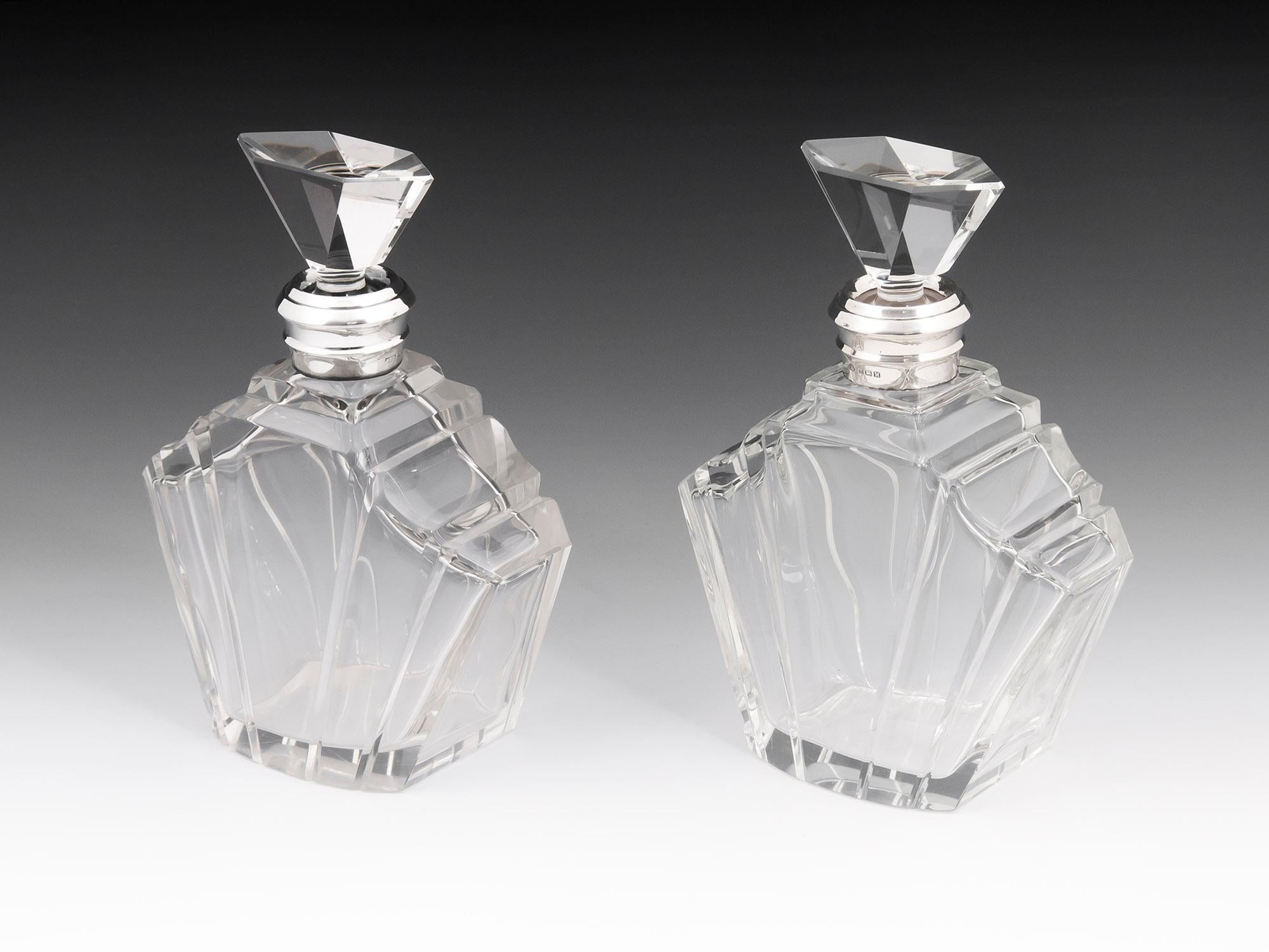 20th Century Matched Pair of Art Deco Silver Decanters