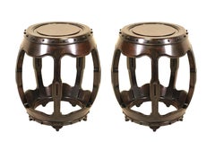 Late Qing Dynasty Pair Chinese Hongmu Rosewood Drum Stools, circa 1900