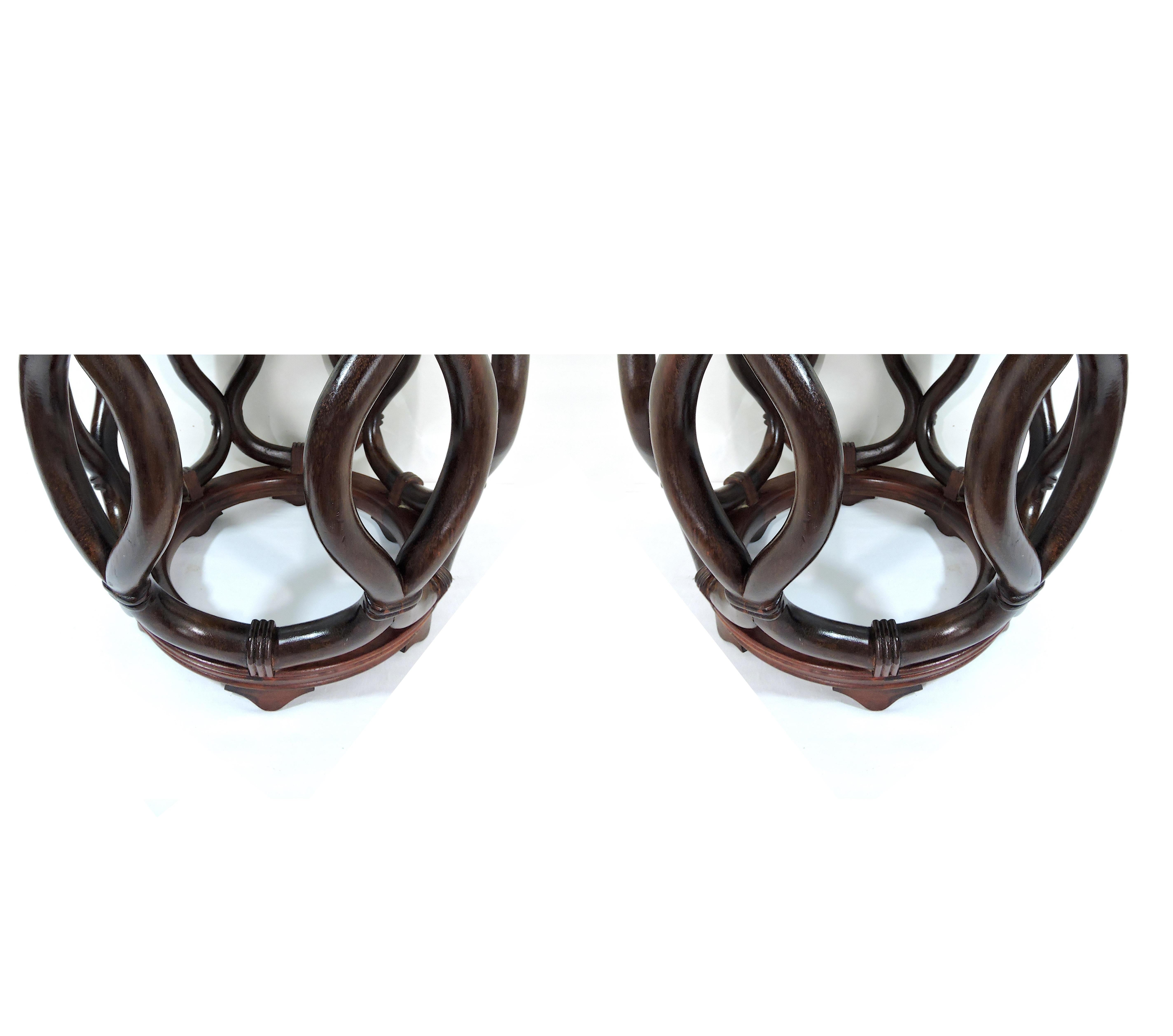 Matched Pair of Asian Rosewood Porcelain Top Garden Seats by George Zee In Good Condition In Dallas, TX