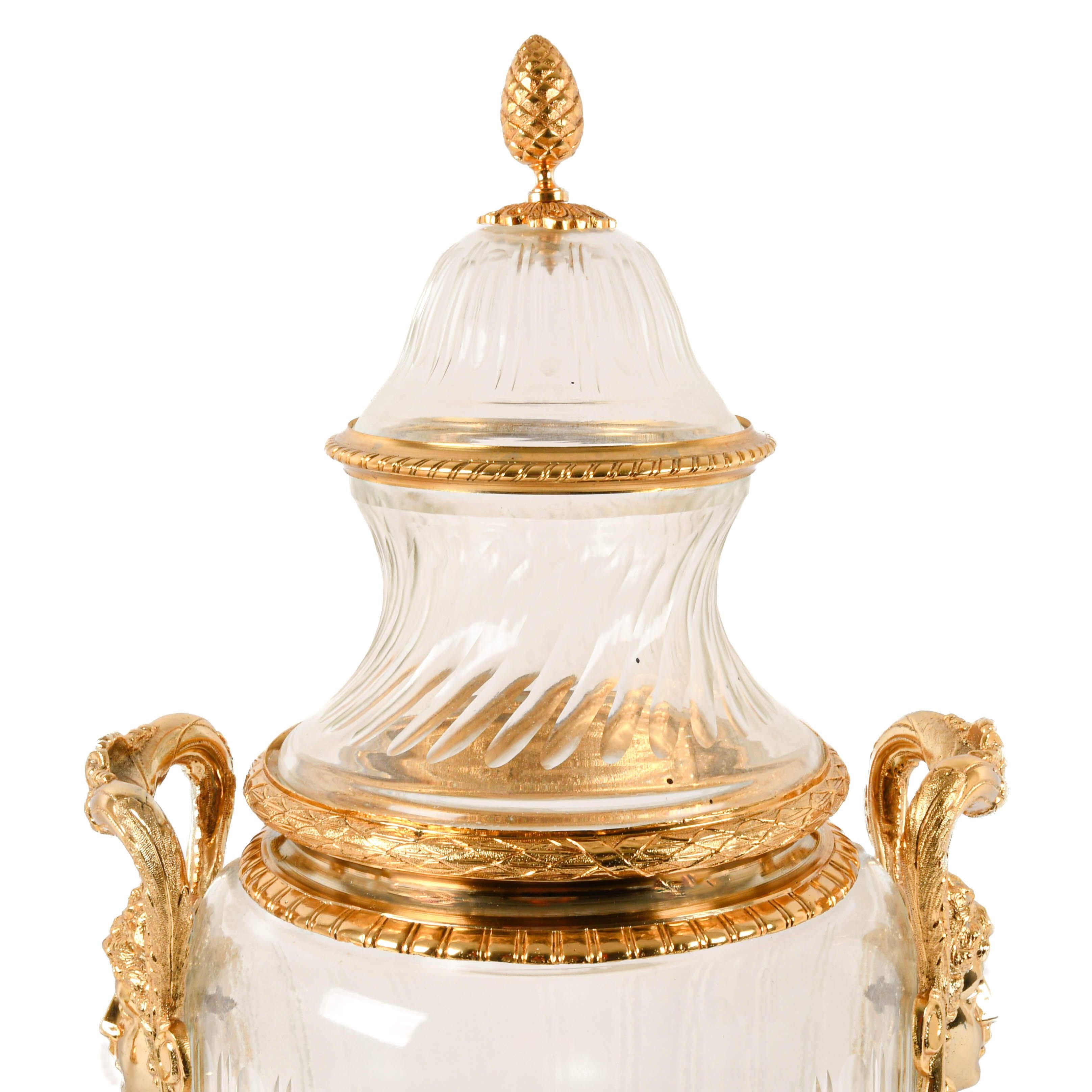 Other Matched Pair of Baccarat-Style Gilt Bronze and Crystal Urns For Sale