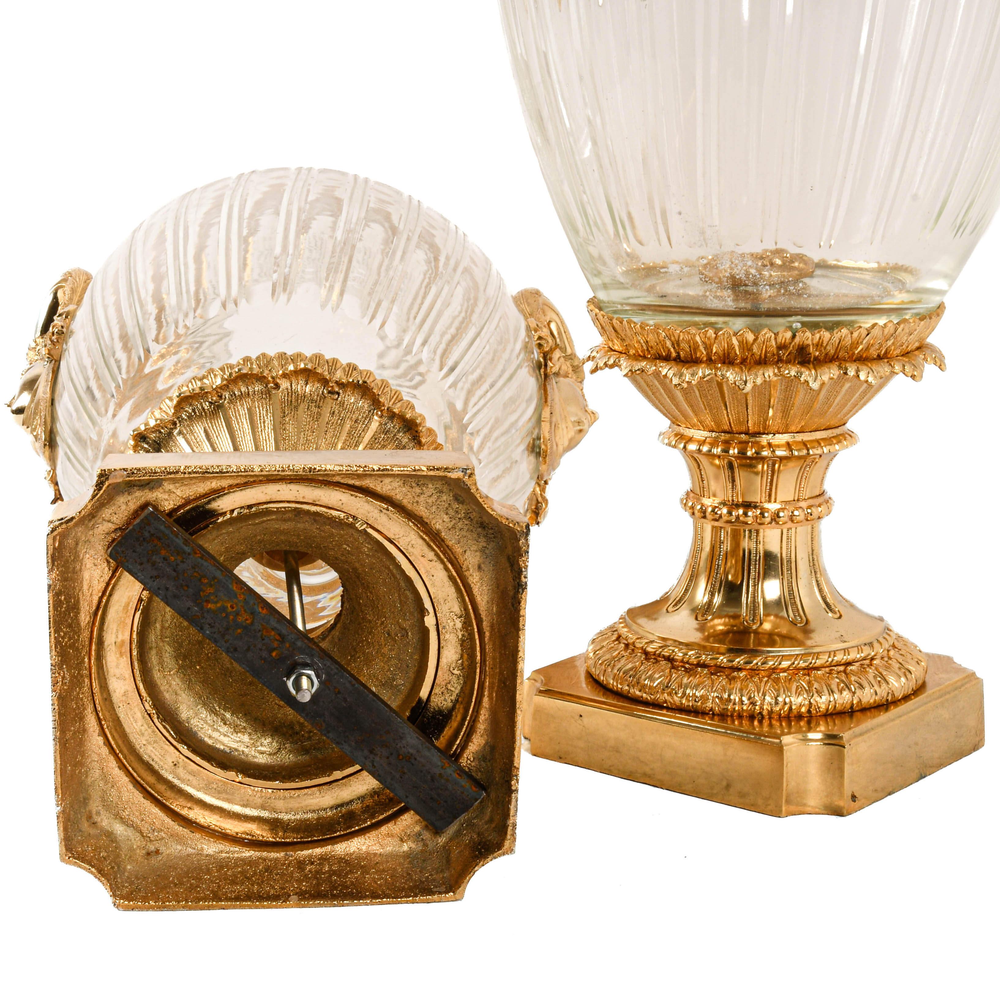 Matched Pair of Baccarat-Style Gilt Bronze and Crystal Urns For Sale 1