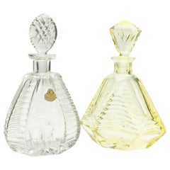 Matched Pair of Bohemian Crystal Decanters with Art Deco Designs