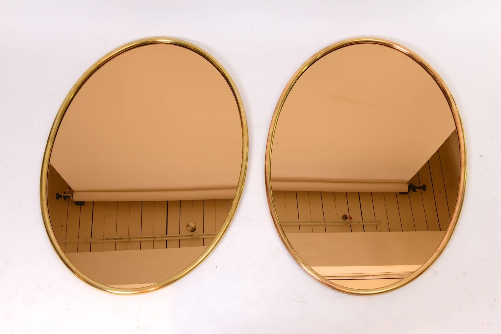 Mid-Century Modern Two matched bronzed glass with brass frame mirrors c1969