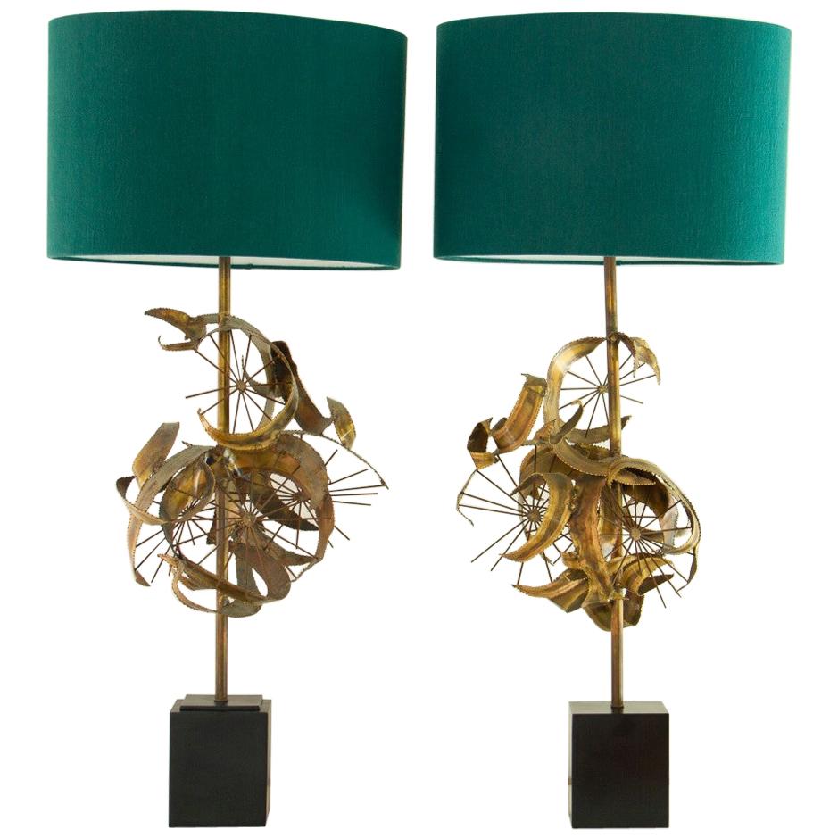 Matched Pair of Brutalist Metal Lamps by Laurel, 1960s