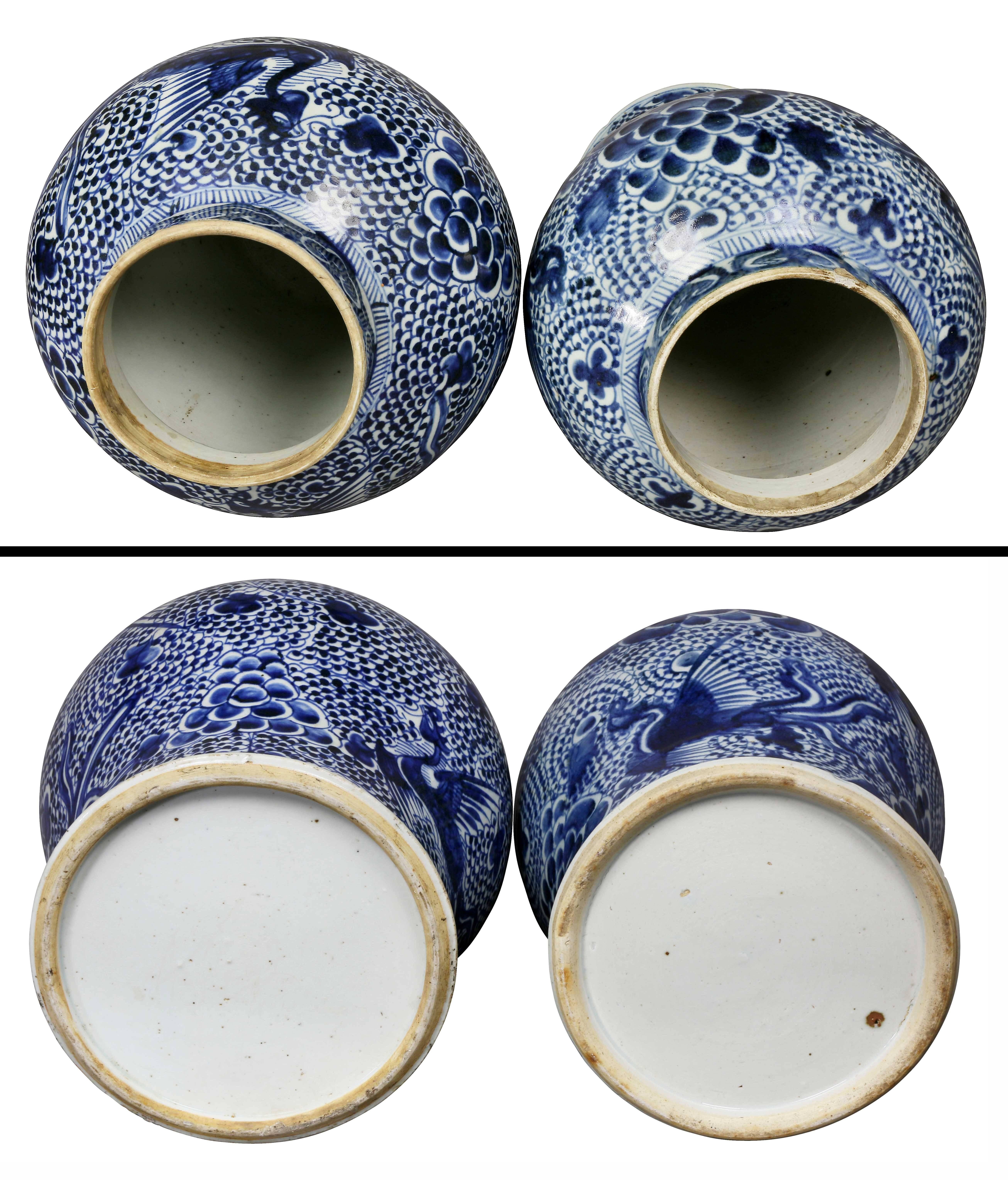 Matched Pair of Chinese Blue and White Covered Jars 5