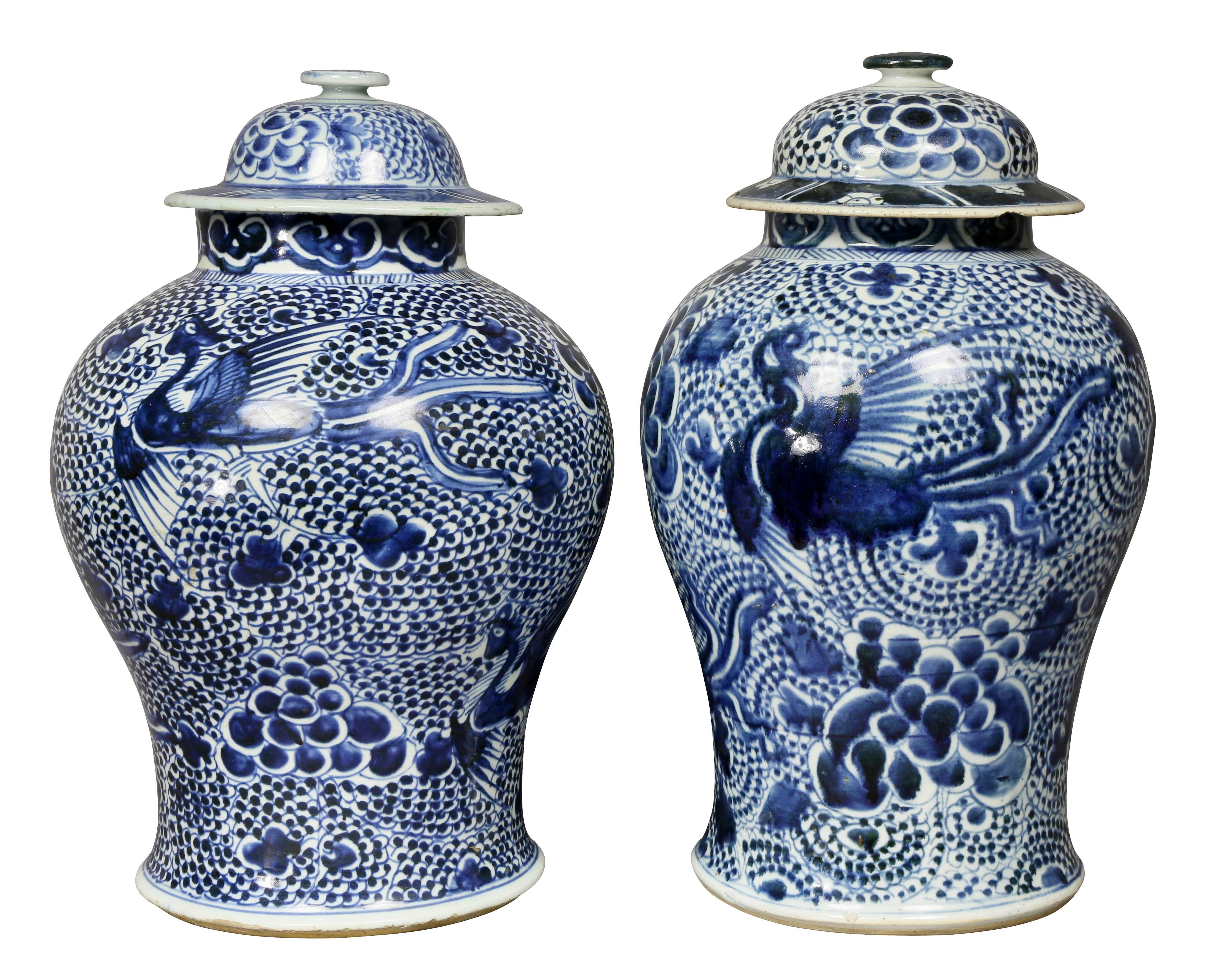Matched Pair of Chinese Blue and White Covered Jars 3