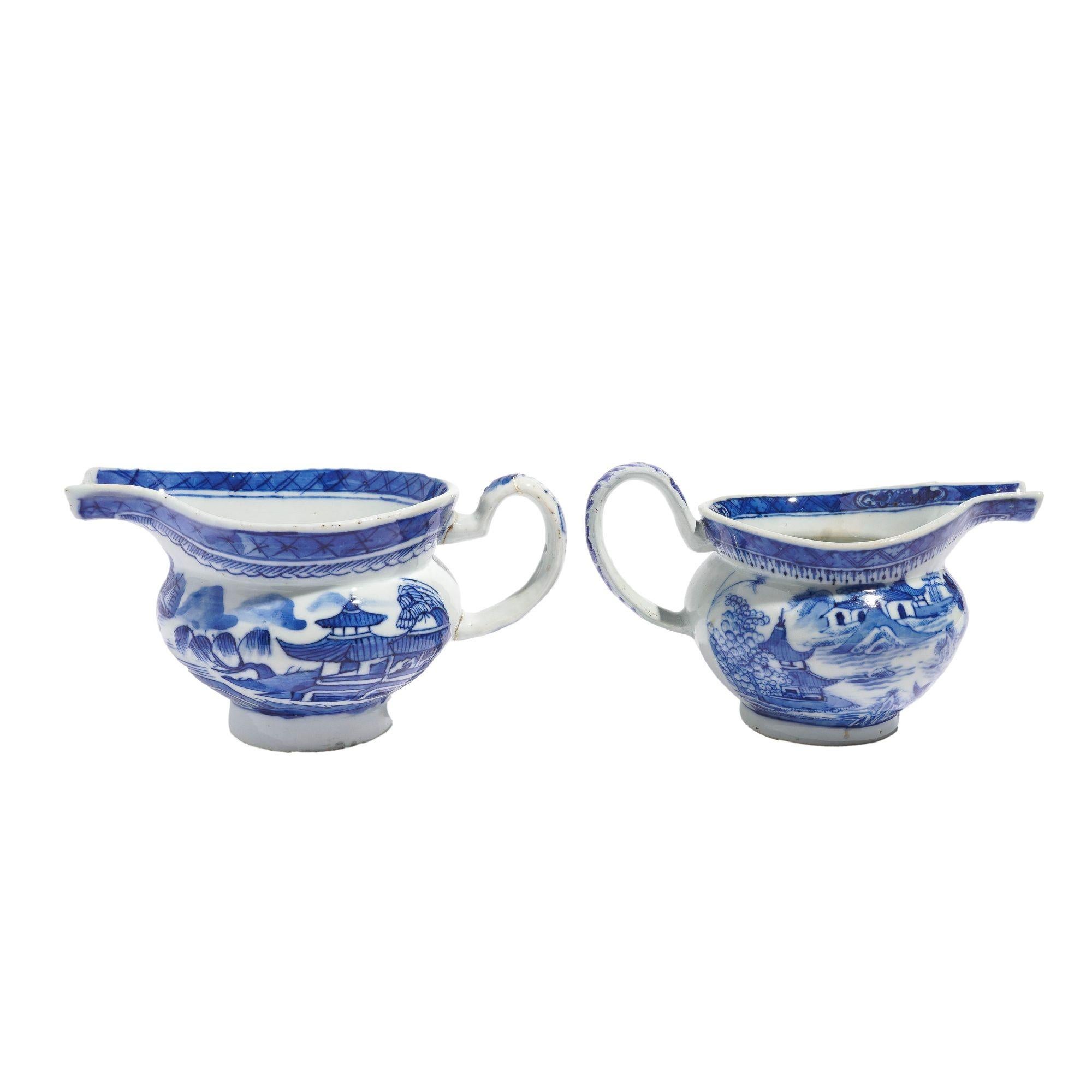 Porcelain Matched pair of Chinese export porcelain pig snout creamers, c. 1820 For Sale