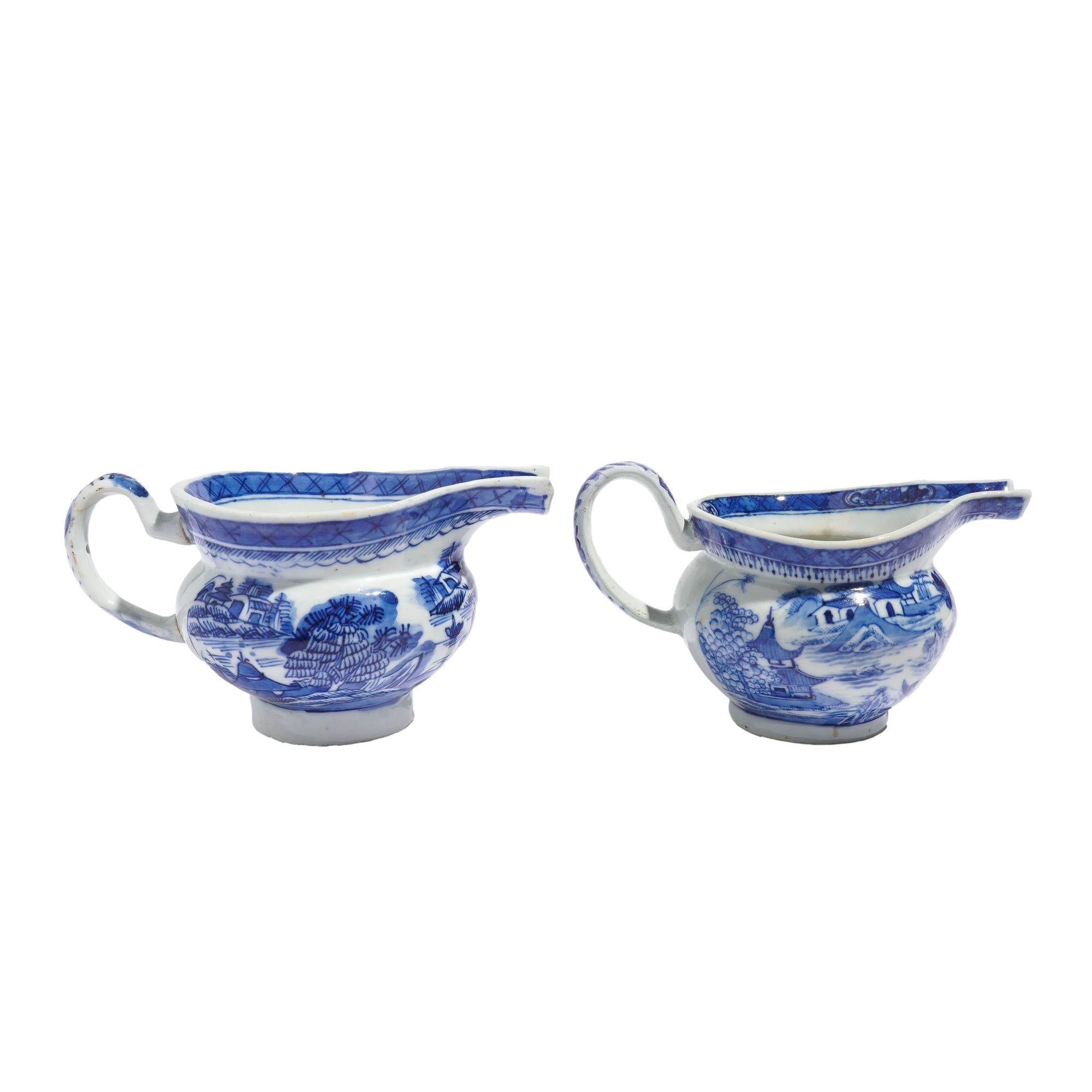 Matched pair of Chinese export porcelain pig snout creamers, c. 1820 For Sale 1